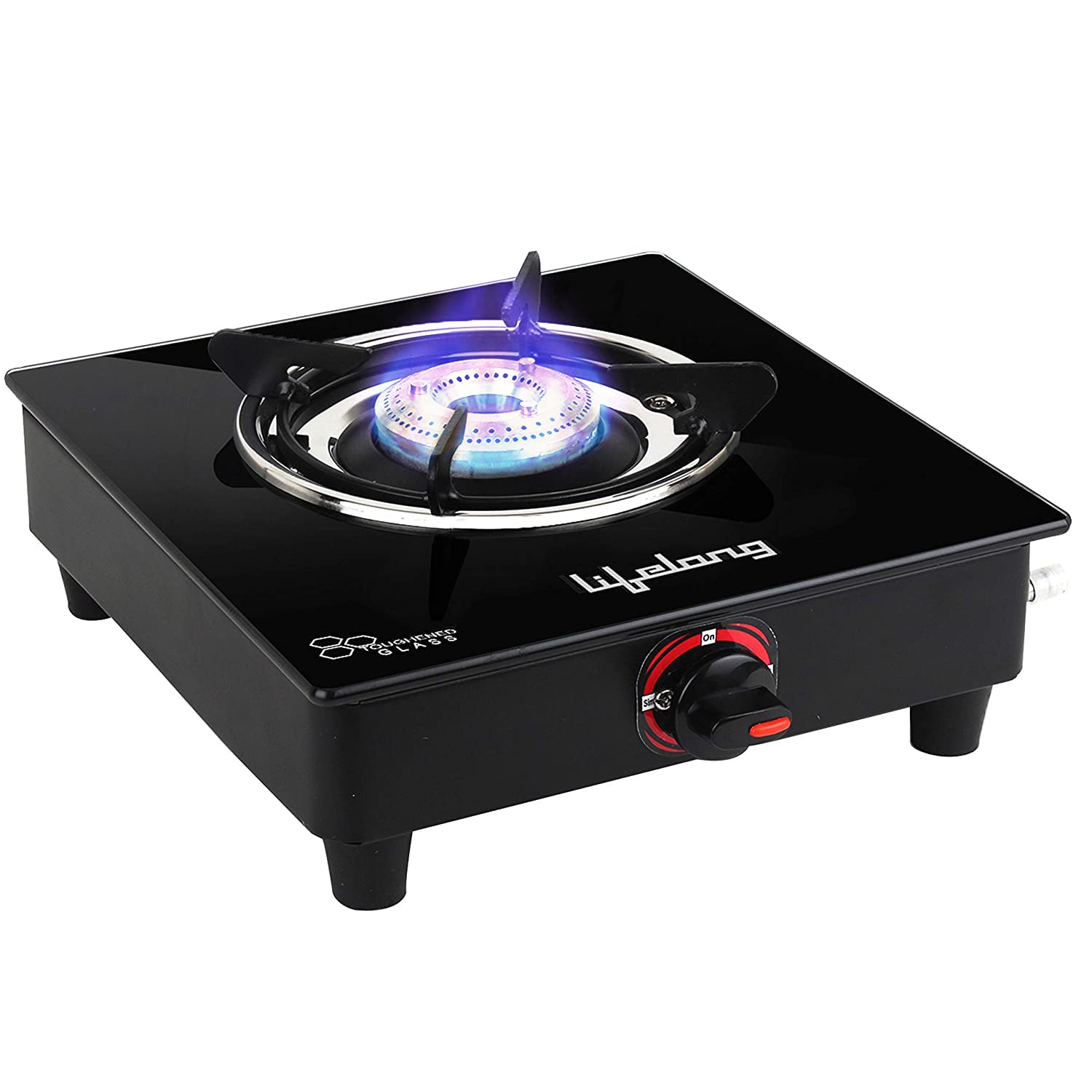 Lifelong Llgs201 Open Single Burner Glass Gas Stove (Black, 27 X 29 X 9 Cm), Manual Ignition, Black