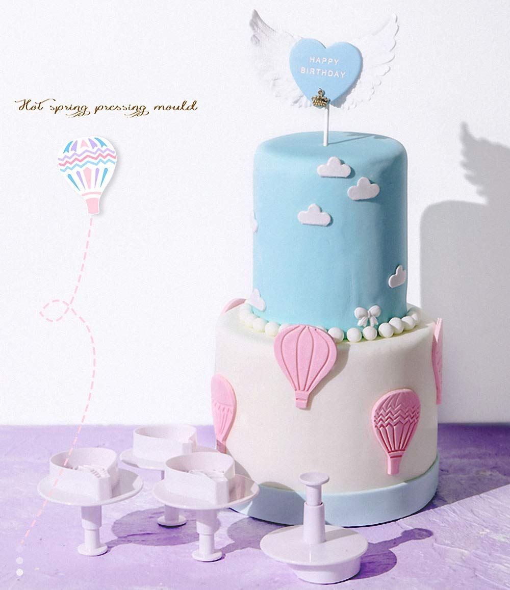 Fewo Set Of 9 Hot Air Balloons Cloud Plastic Fondant Cutting Mold Grass Sheep Biscuits Gum Paste Sugar Craft Cookie Cutter Baby