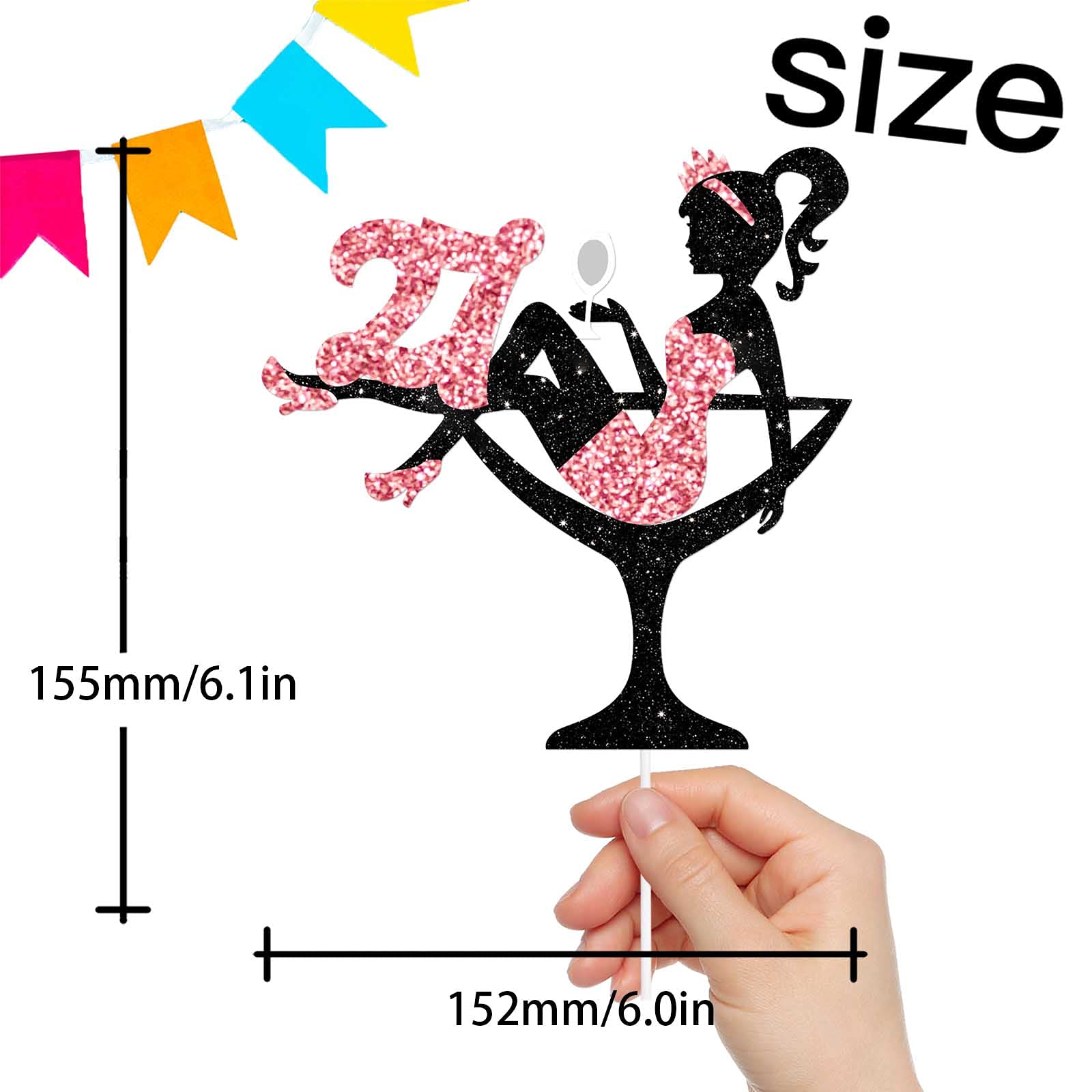 Sitting Girl Cake Topper Picks for Girl Lady 27th Birthday Makeup Spa Theme Party Decoration Supplies 27 Silhouette High Heeled Girl Cake Decor Rose Gold Glitter
