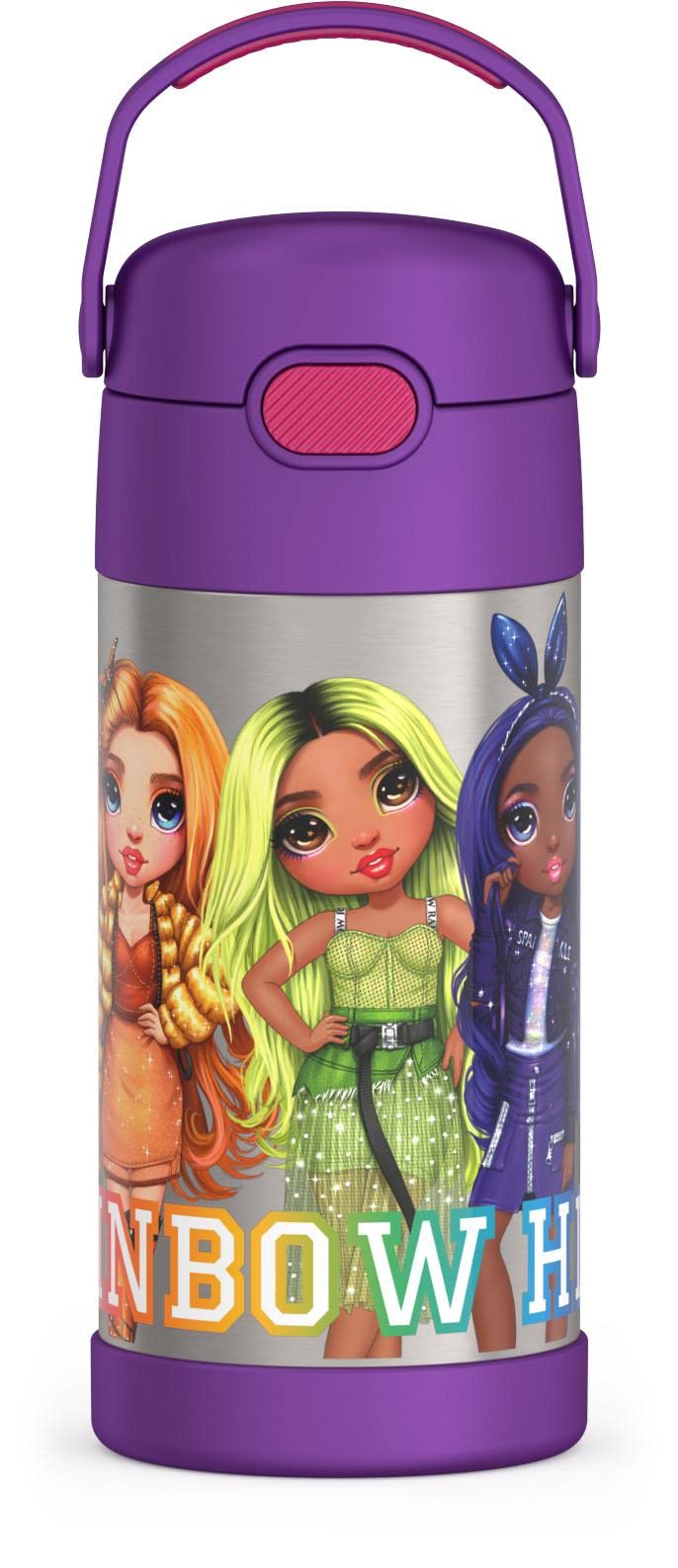 Thermos Funtainer 12 Ounce Stainless Steel Vacuum Insulated Kids Straw Bottle, Rainbow High