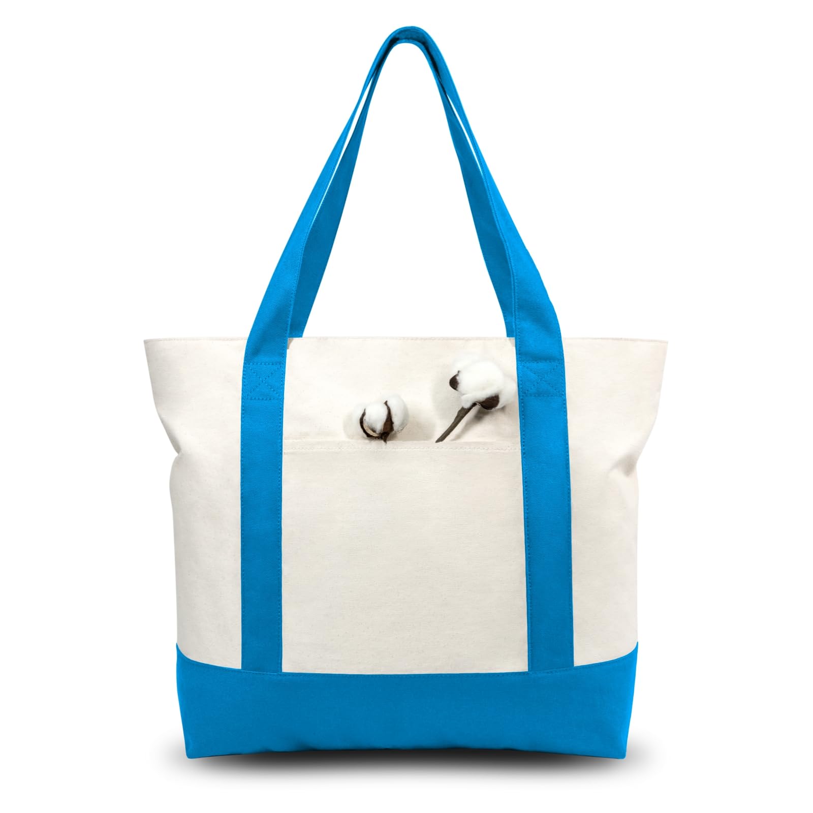 TOPDesign 1-Pack Canvas Tote Bag with an External Pocket, Reusable Grocery Shopping Bag, Top Zipper Closure, Daily Essentials (O