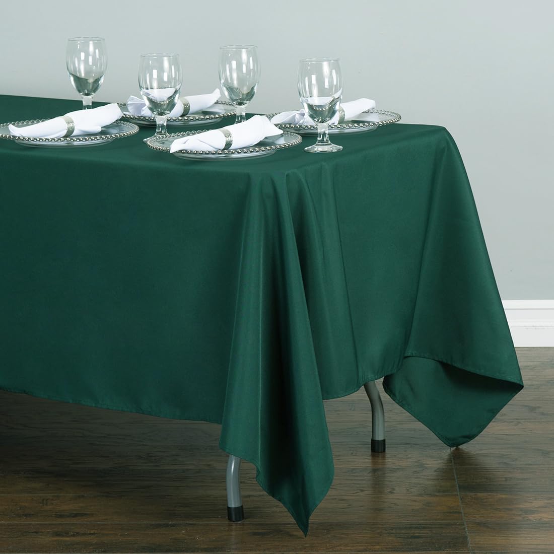Ltc Linens 10 Pack Hunter Green Rectangular Tablecloths 70 X 120 Inch For 6 Or 8Ft Rectangle Banquet Tables With Half-Drop - Sta