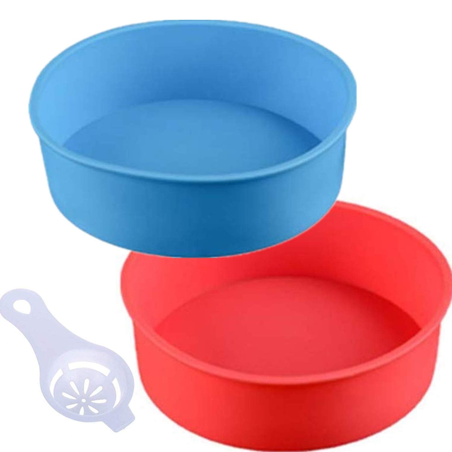 Zswell Round Silicone Cake Pan Baking Mold 6 Inches - Set Of 2 - Bpa-Free - Kitchen Baking Tool Red And Blue With Egg White Sepa