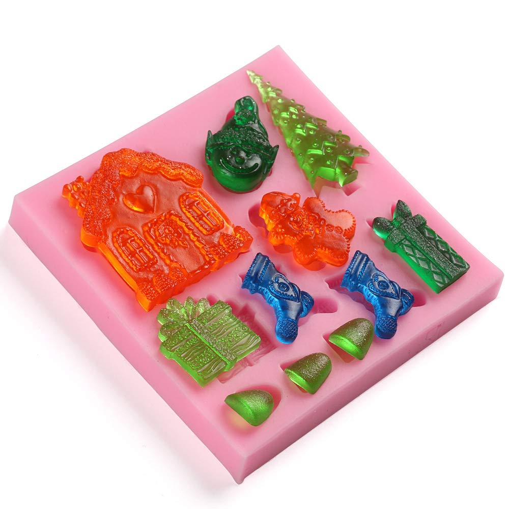 2Pcs Mini Christmas Snow Gingerbread Man Elf Gift Socks House Tree Silicone Mold For Diy Chocolate Candy Fondant Cake Decor Wax