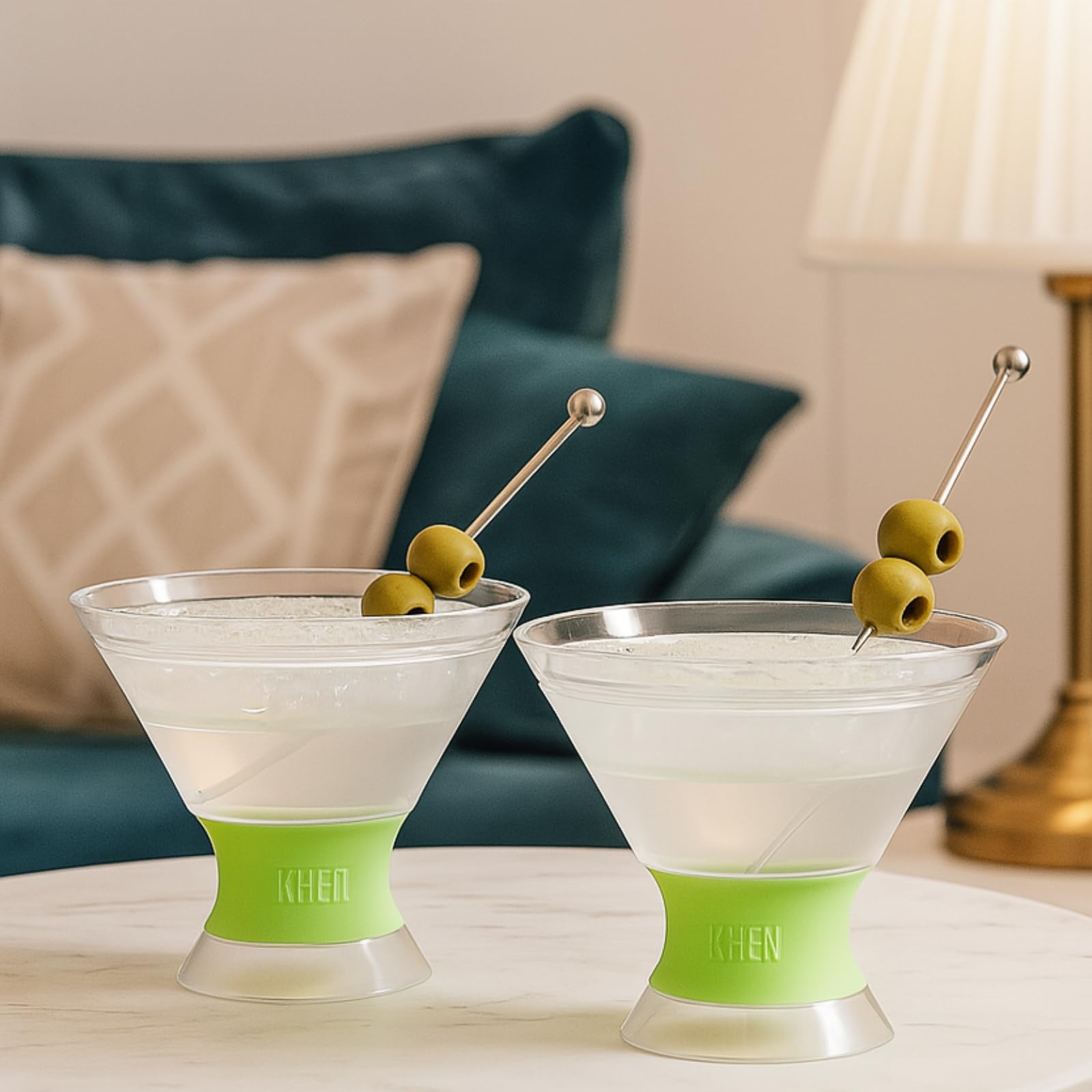 Khen Cooling Martini Glasses – Double-Wall Insulated 10 oz Cocktail Glasses with Frosted Base