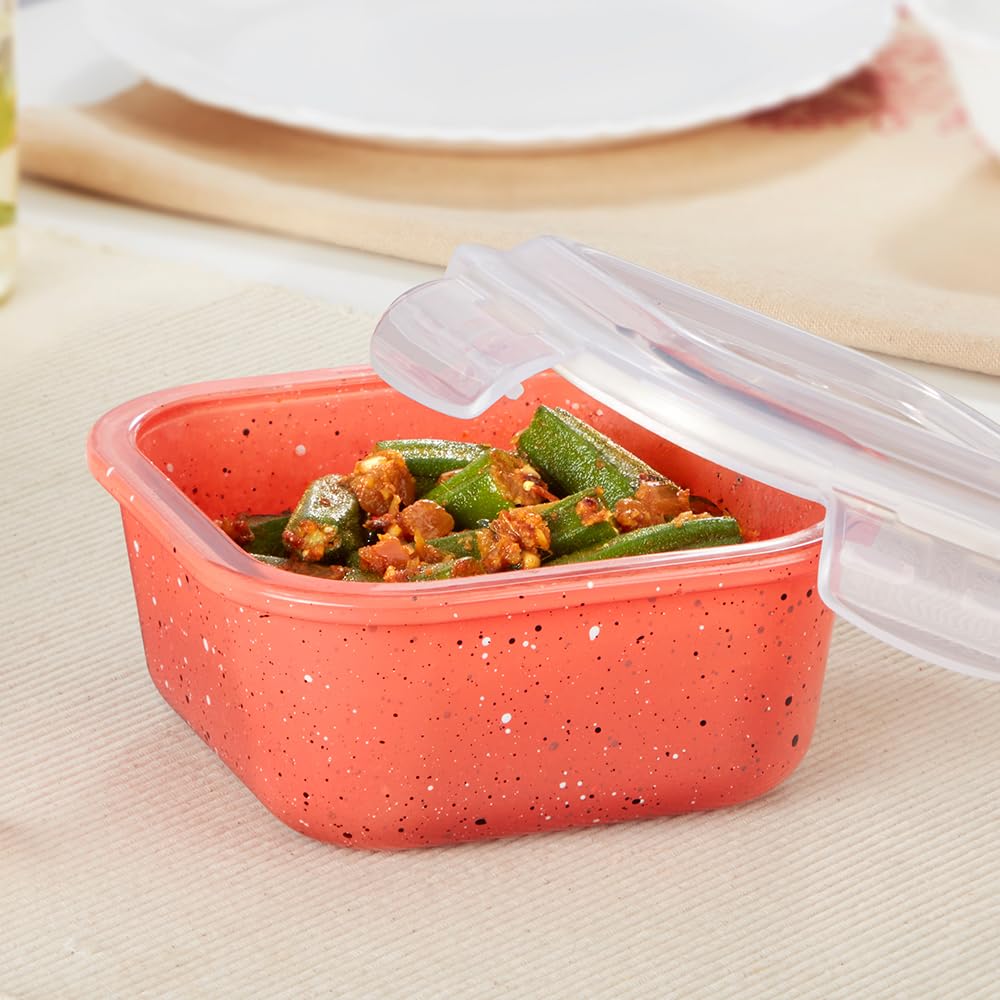 Borosil 520 Ml Kube Pink Food Storage Container With Air Tight Lid | Square Shape Borosilicate Glass Organiser | Microwave & Dis
