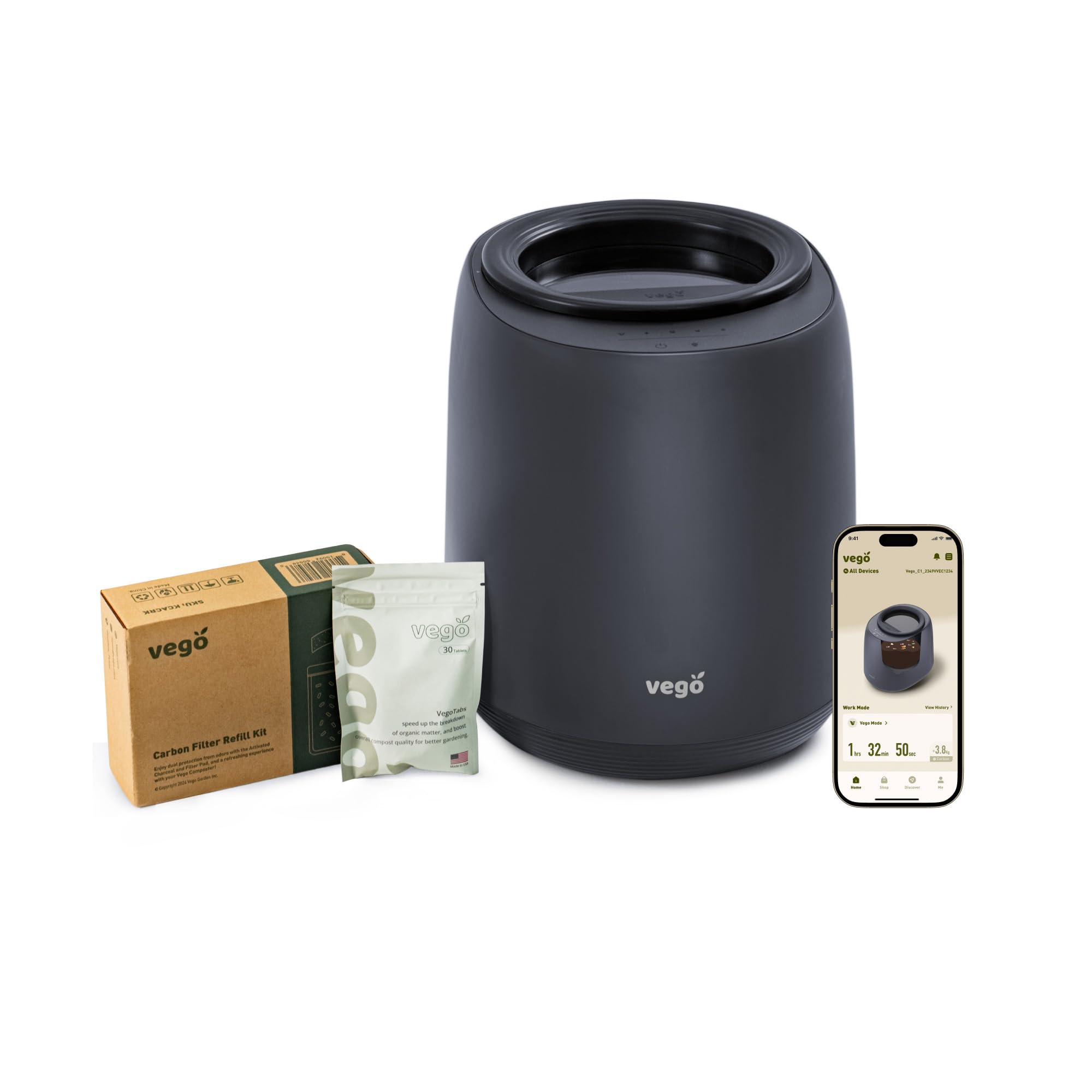 Vego Kitchen Composter, 4L Electric Composter Countertop 5 Modes Weight-Based Smart Compost Bin With App Odorless Auto-Cleaning