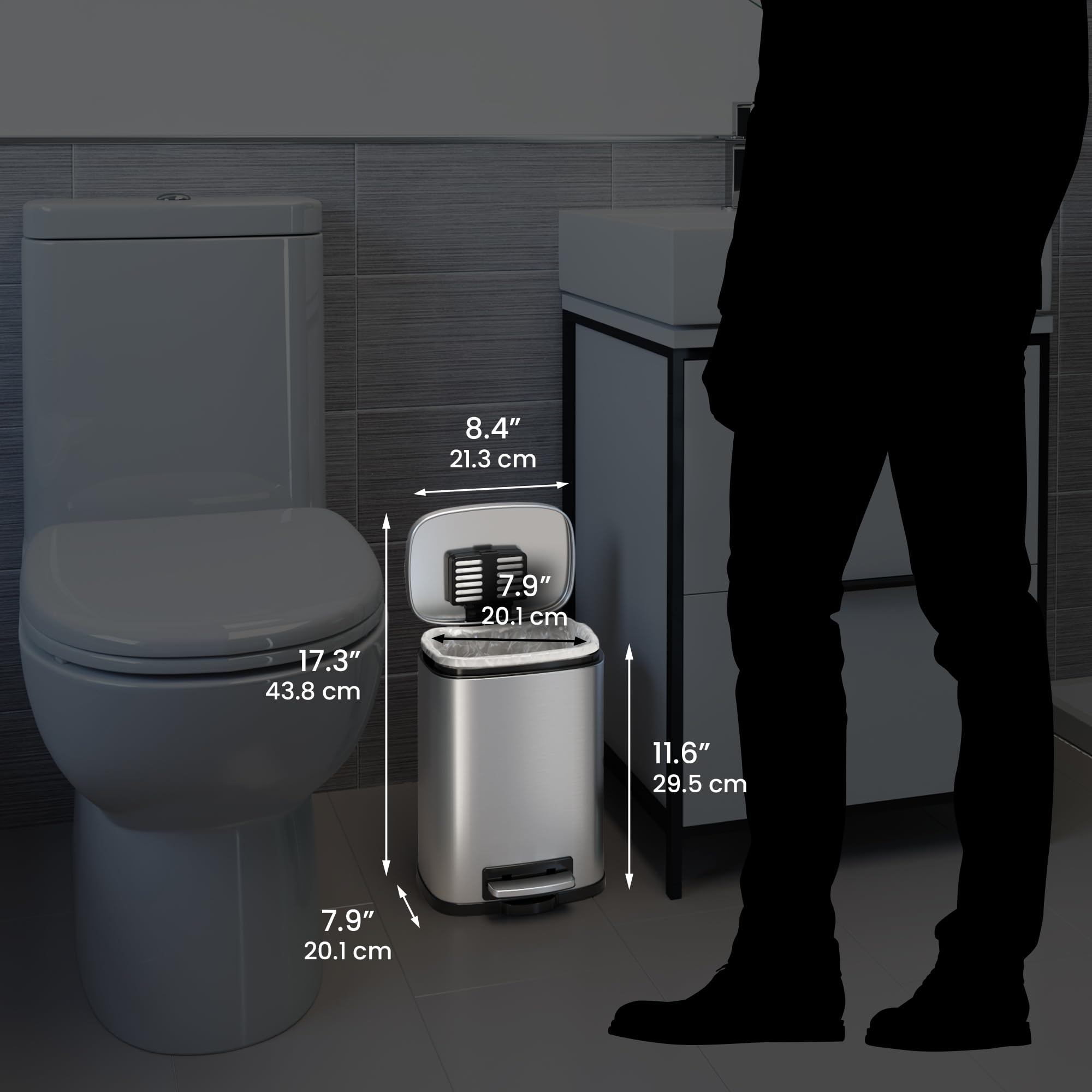 iTouchless SoftStep 1.32 Gallon Small Bathroom Stainless Steel Step Trash Can  5 Liter Pedal Bin  Removable Inner Bucket  Soft and Silent Open and Close