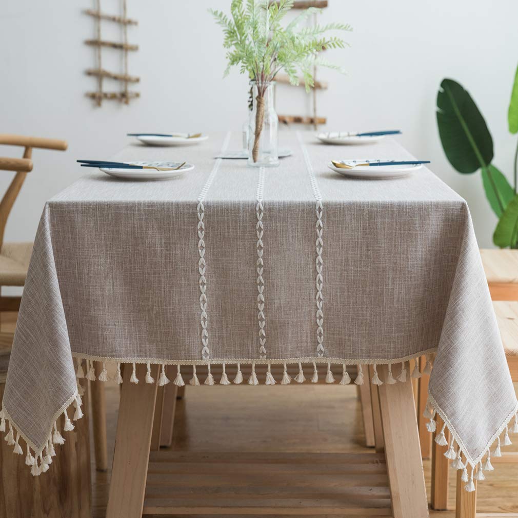 Pahajim Burlap Picnic Table Cloths Holiday Wrinkle Resistant Tablecloth for Kitchen Dinning Party Table Cloth Embroidered Rectan