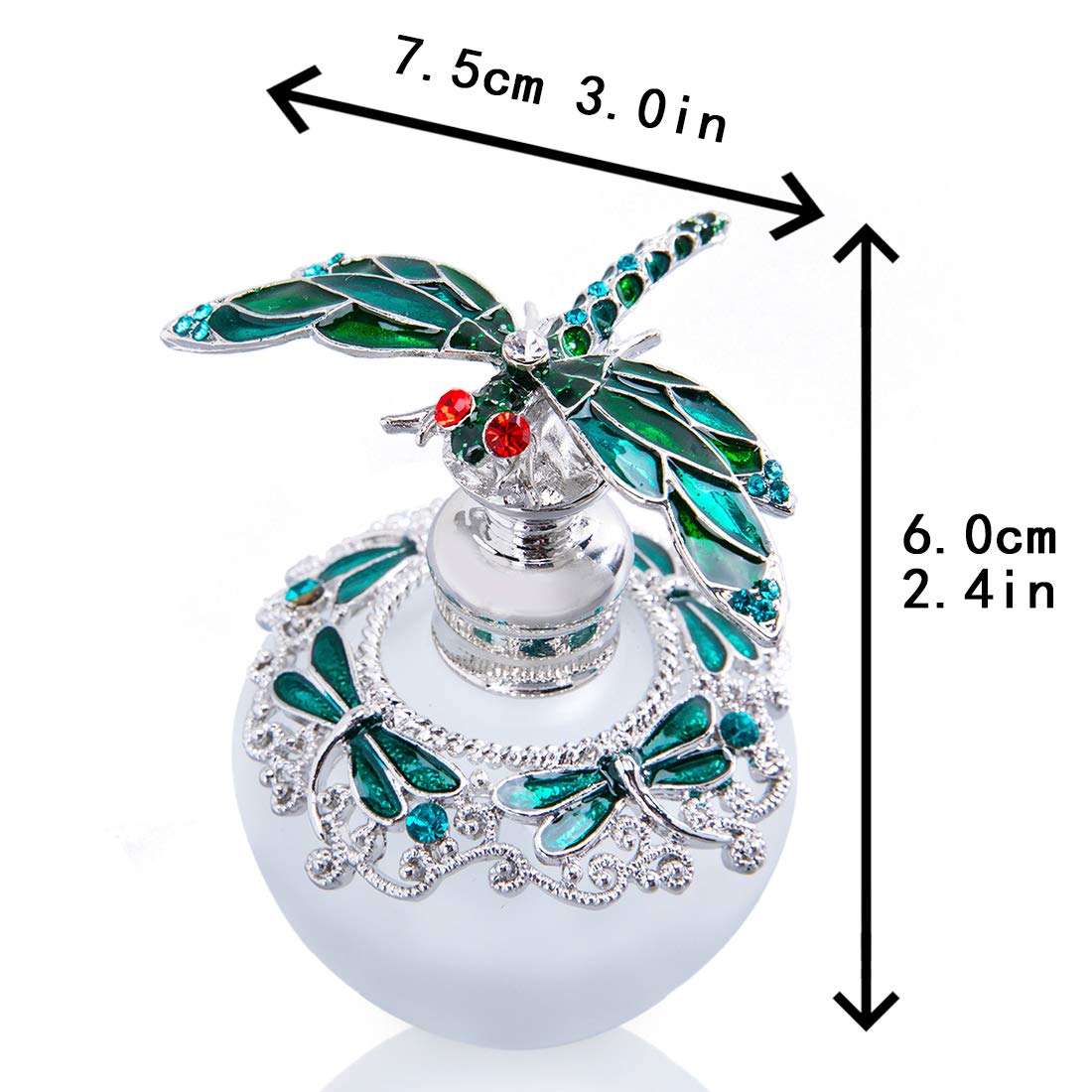 40ml Fancy Empty Crystal Perfume Bottle with Green Dragonfly Stopper Rhinestones Bejewelled Refillable Glass Bottle Containers