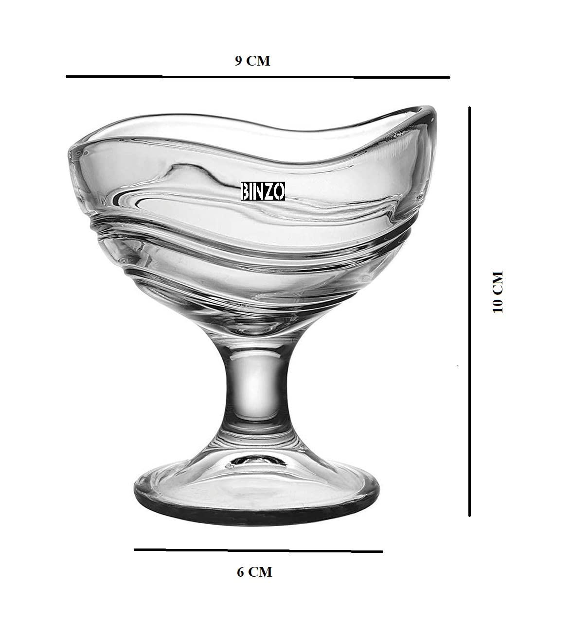 Binzo Glass Crystal Ice Cream Cup, Bowl | Set Of 6, 150 Ml | Perfect Size, Dessert Bowl, Footed Sweet Serving Dishes, Fruit Crea