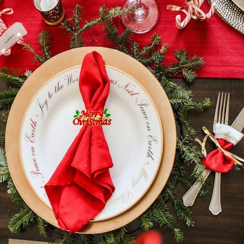 Getfitsoo Christmas Napkin Rings Set Of 6, Red Merry Christmas Letter Napkin Ring, Napkin Holder For Thanksgiving Christmas Part