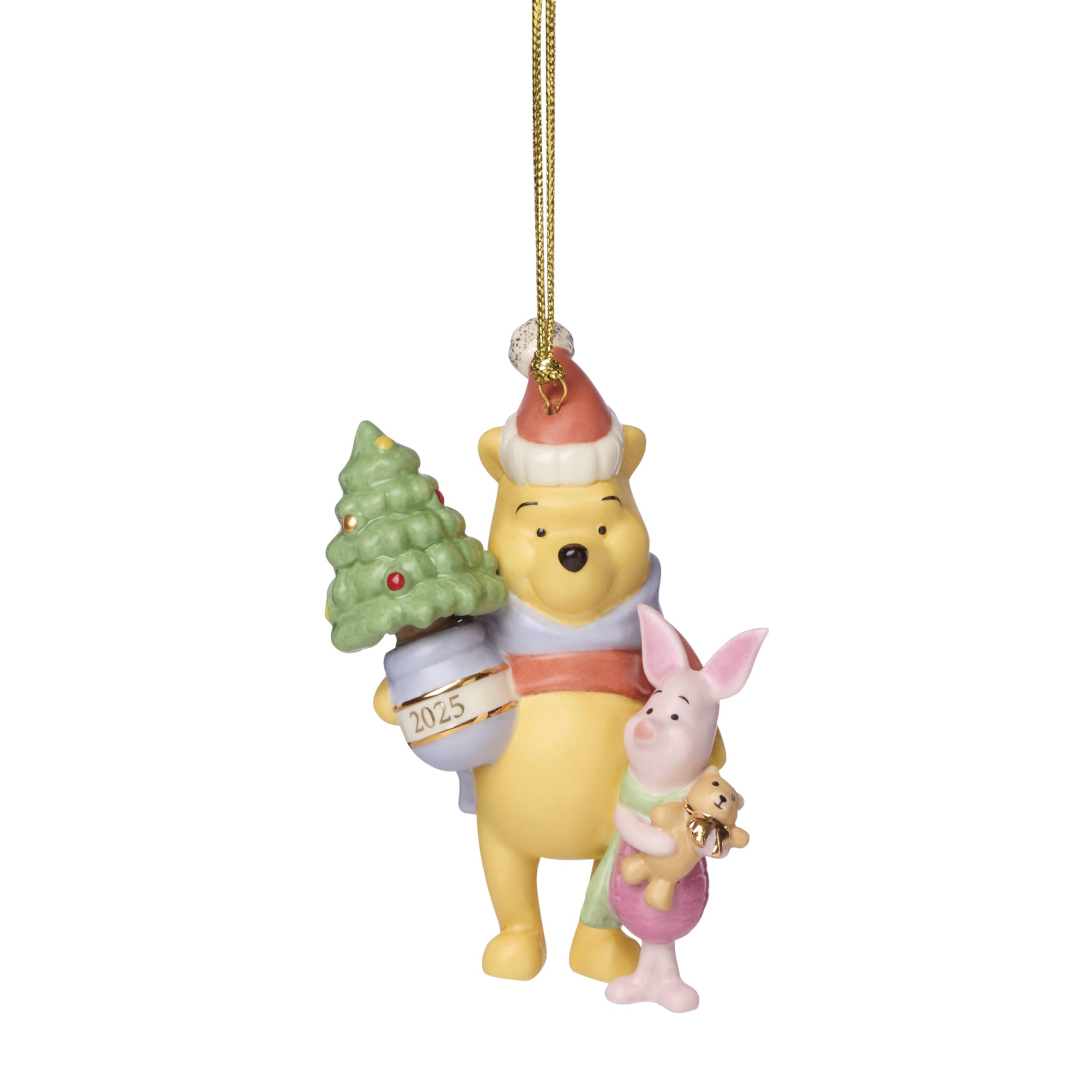 Lenox Ornament, 2025 Winnie The Pooh & Piglet Christmas Ornament, Porcelain, Gold Cord for Tree Decoration, Christmas Decoration