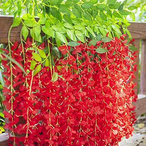 Mundeya Artificial Hanging Wisteria Flower Vine, Pack Of 6, Red