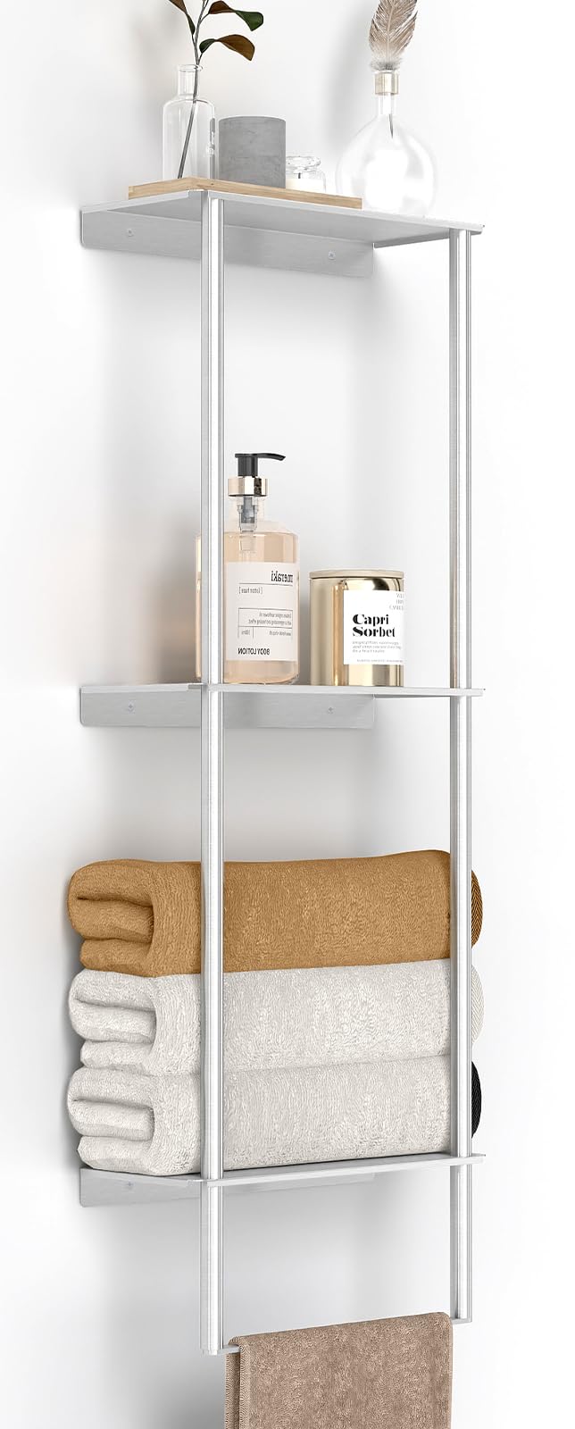 Towel Racks for Bathroom, 3 Tier Towel Rack with Shelf and Towel Bar, Wall Mounted Towel Rack, Towel Storage and Organizer - Bru