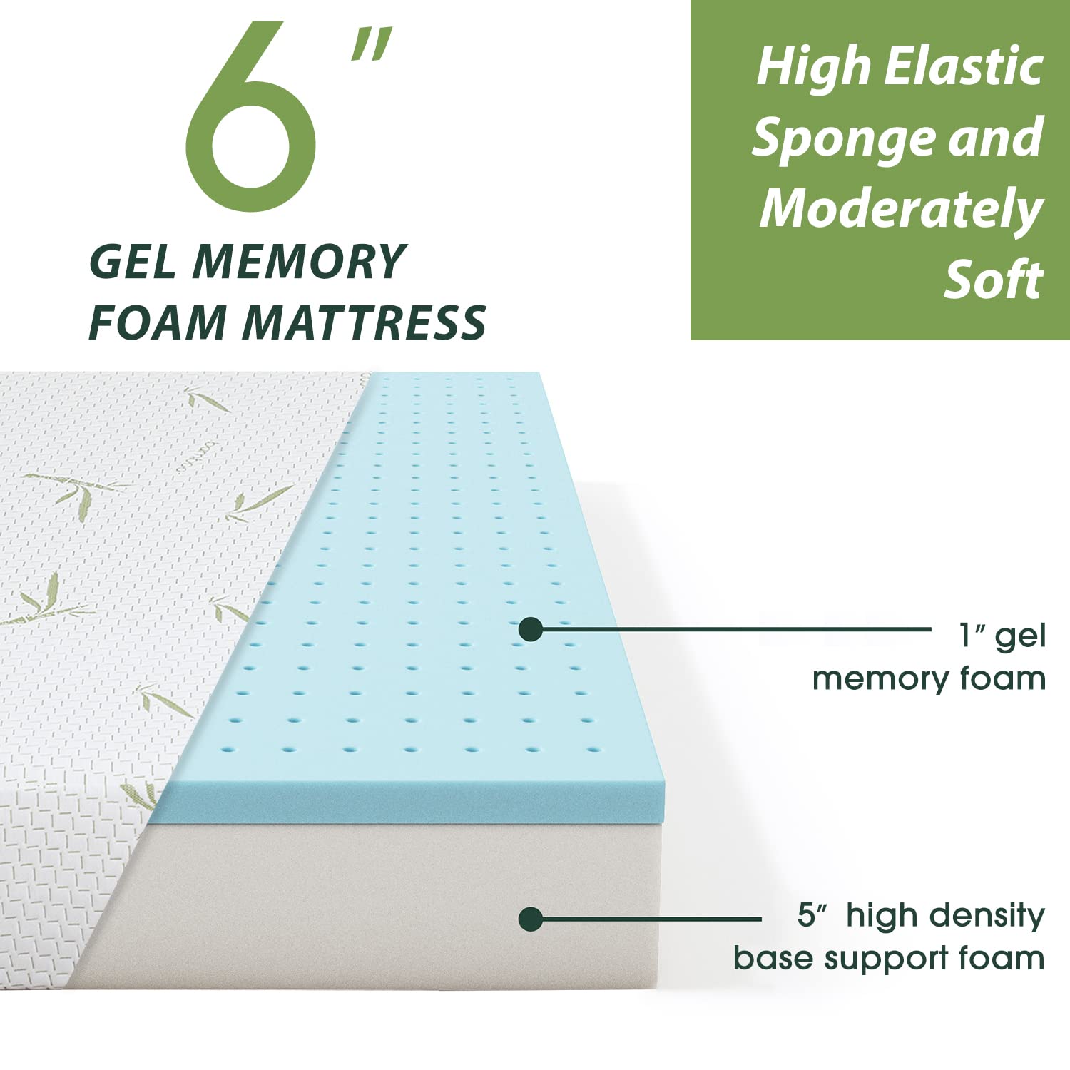 Bestmassage 6 In Gel Memory Foam Mattress Mattresses For Cool Sleep & Pressure Relief,Medium Firm Mattresses Certipur-Us Certifi