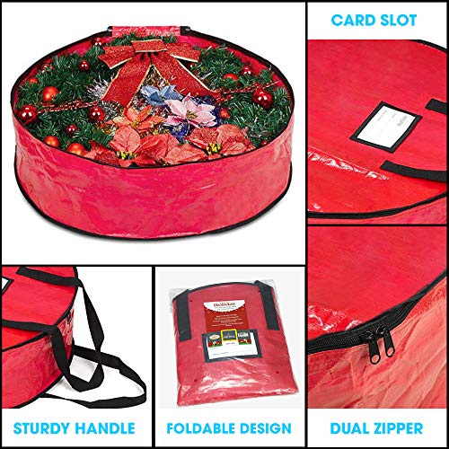Propik Christmas Wreath Storage Bag 30'' Tear Resistant Material For Holiday Storage Featuring Heavy Duty Handles & Transparent