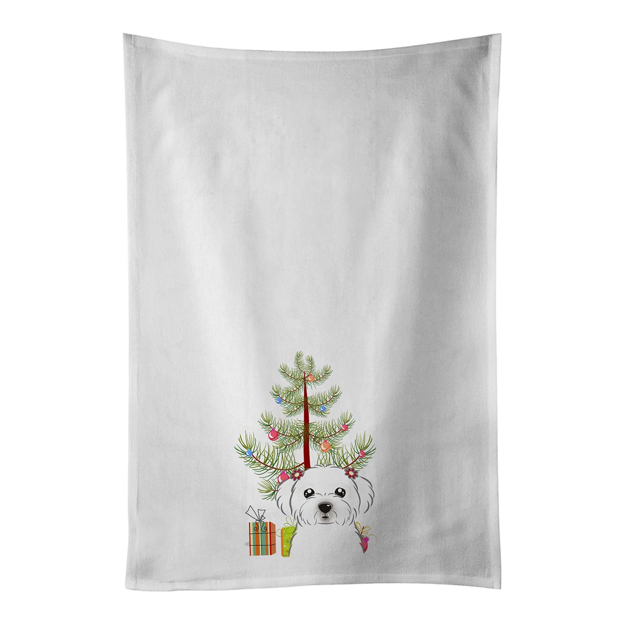Christmas Tree and Maltese White Kitchen Towel Set of 2