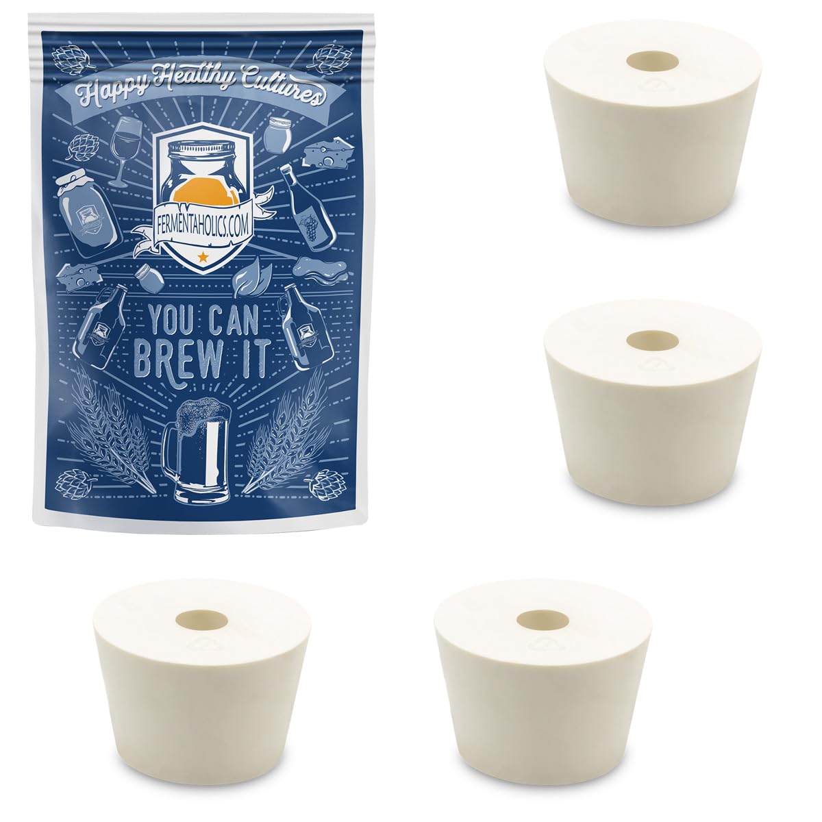 Fermentation Rubber Stoppers Drilled Bungs For Use With Airlock (#8 Rubber Stopper - 4 Pack)