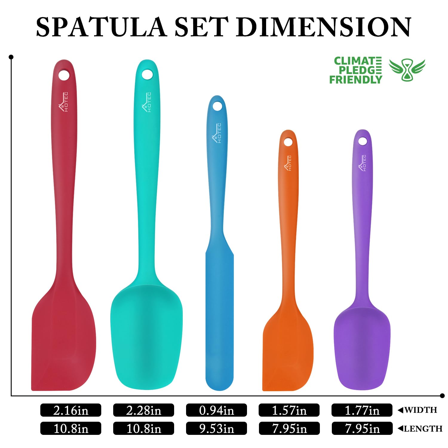 Hotec Food Grade Silicone Rubber Spatula Set For Baking, Cooking, And Mixing High Heat Resistant Non Stick Dishwasher Safe Bpa-F