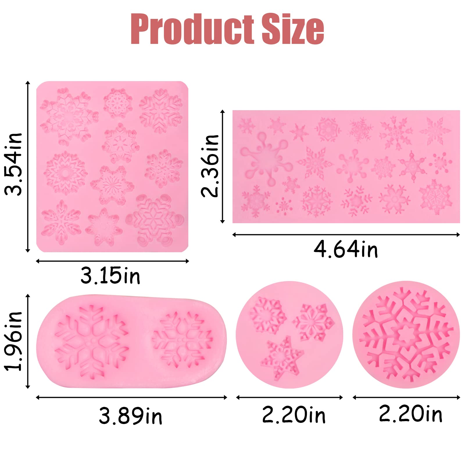 Christmas Snowflake Silicone Molds 5 Pcs, Christmas Snow Chocolate Fondant Mold For Cake Candy Sugarcraft Cake Decoration Sugar