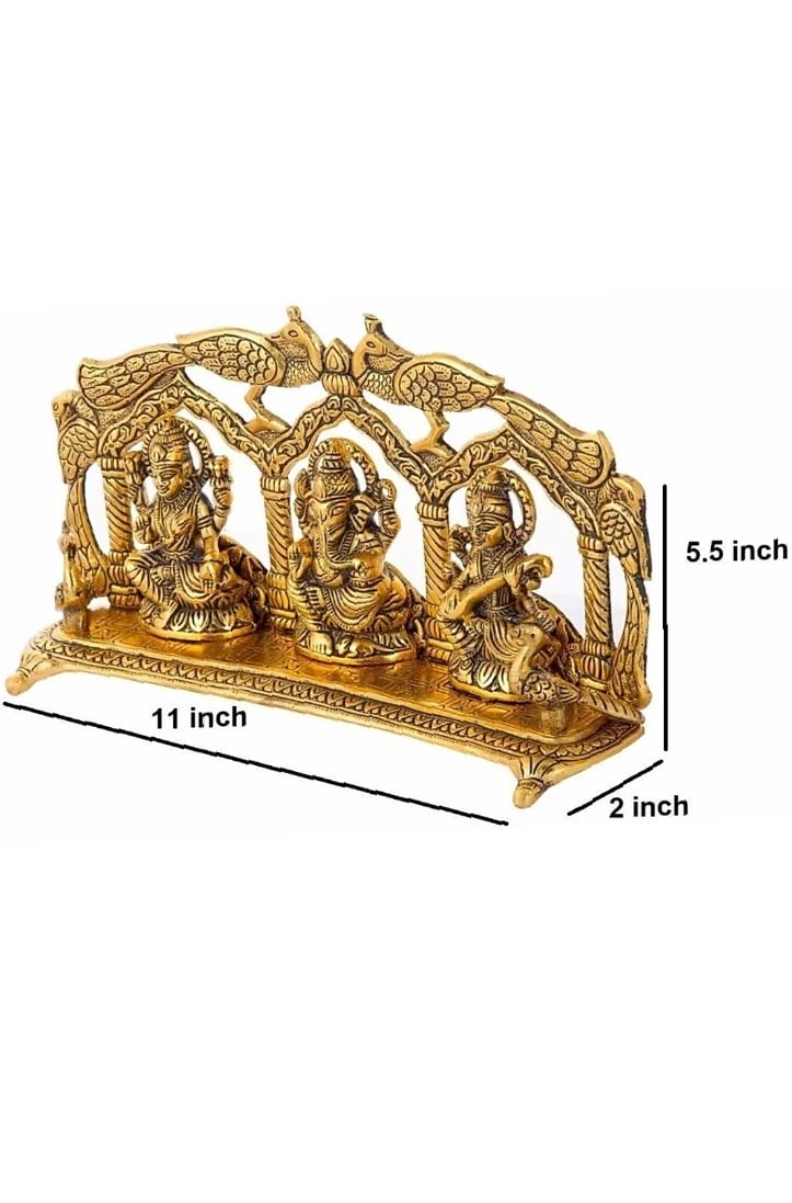 Labhcart Metal Laxmi Ganesh Saraswati Idol Decorative Murti Peacock Frame Metal Statue For Pooja & Decor Your Home, Office, Deco