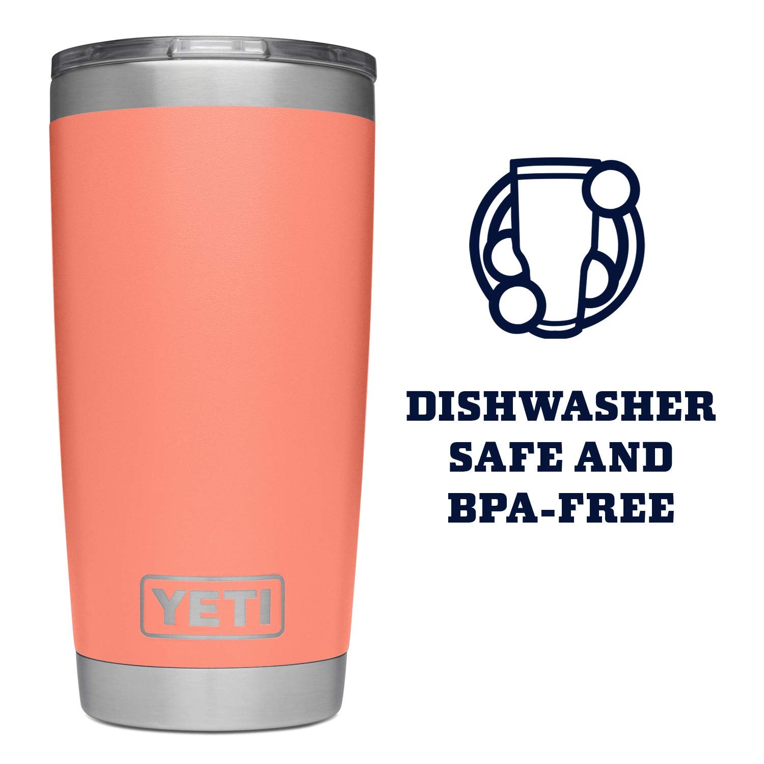 YETI Rambler 20 oz Tumbler, Stainless Steel, Vacuum Insulated, Coral, Model 888830040683