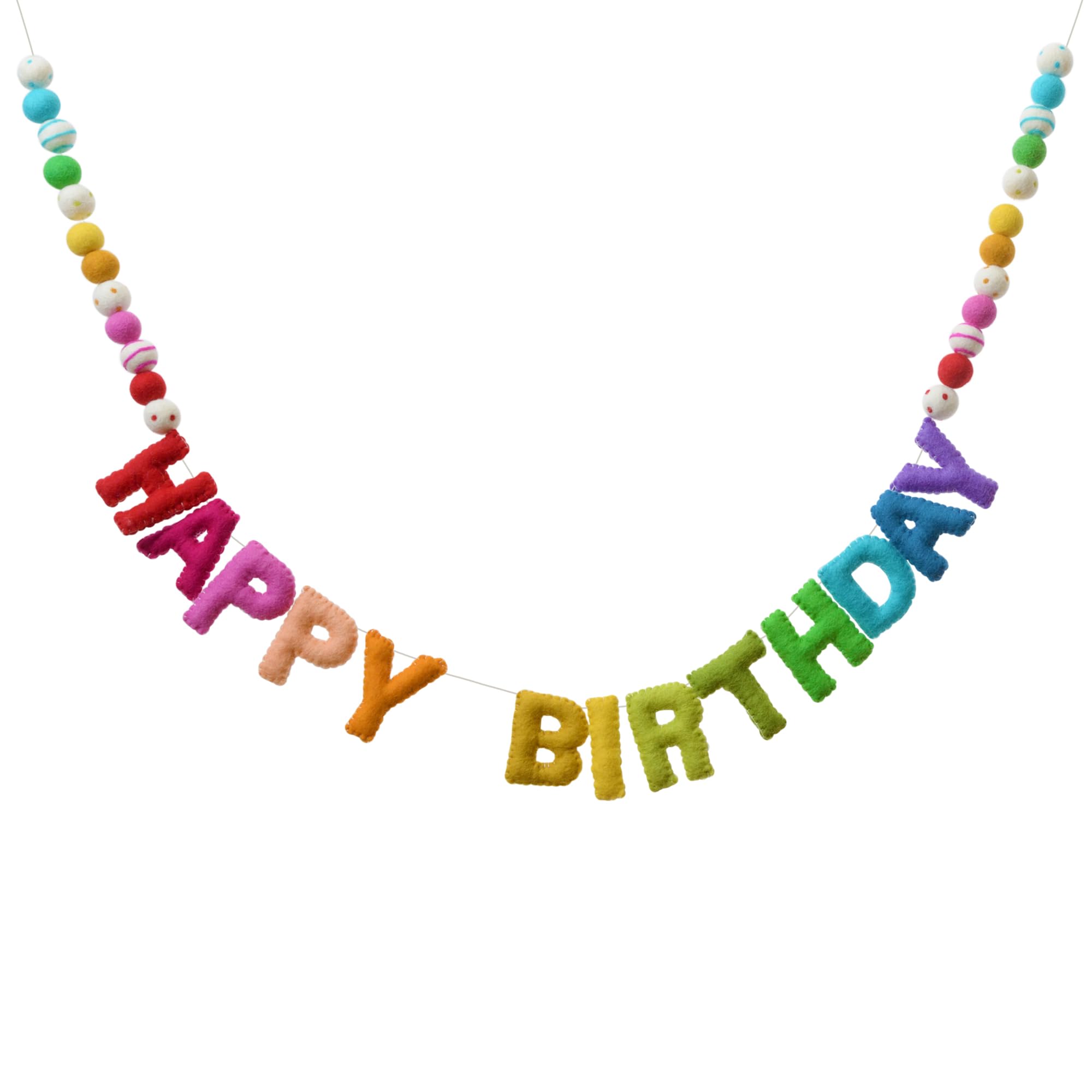 Glaciart One Happy Birthday Garland - Natural Handmade Wool Letters & Balls - Birthday Party Decorations & Party Supplies - Read