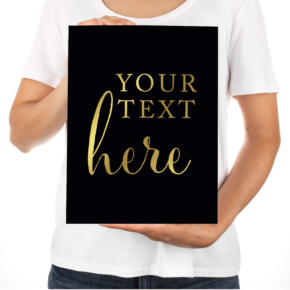 Andaz Press Fully Personalized Wedding Party Signs, Black And Metallic Gold Ink, 8.5X11-Inch Wall Art, Poster, Gift, Your Text H
