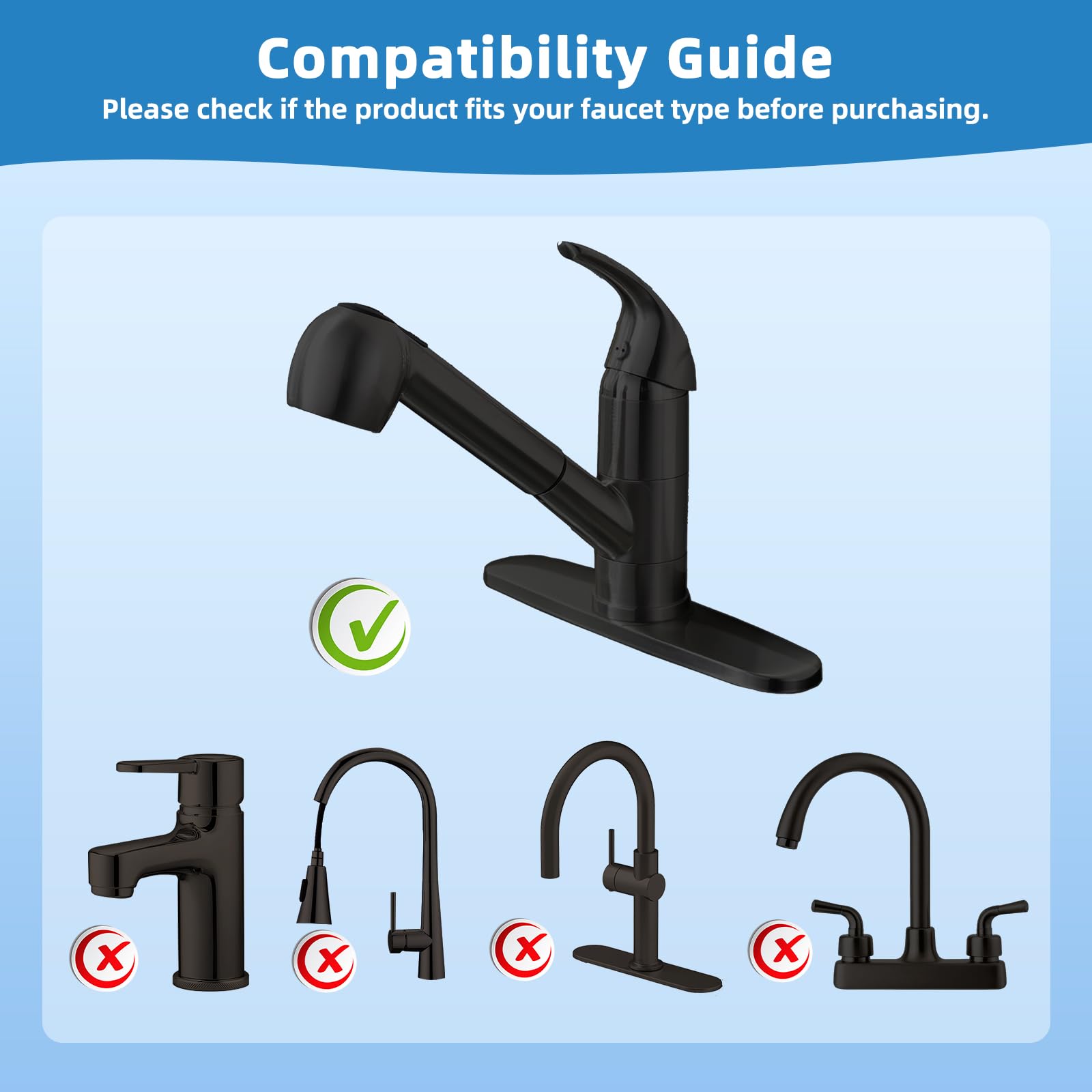 2 Function Kitchen Sink Faucet Pull out Sprayer Head Replacement  Kitchen Sink Pull Down Faucet Head Replacement Pull Out Sprayer Head-Matte Black