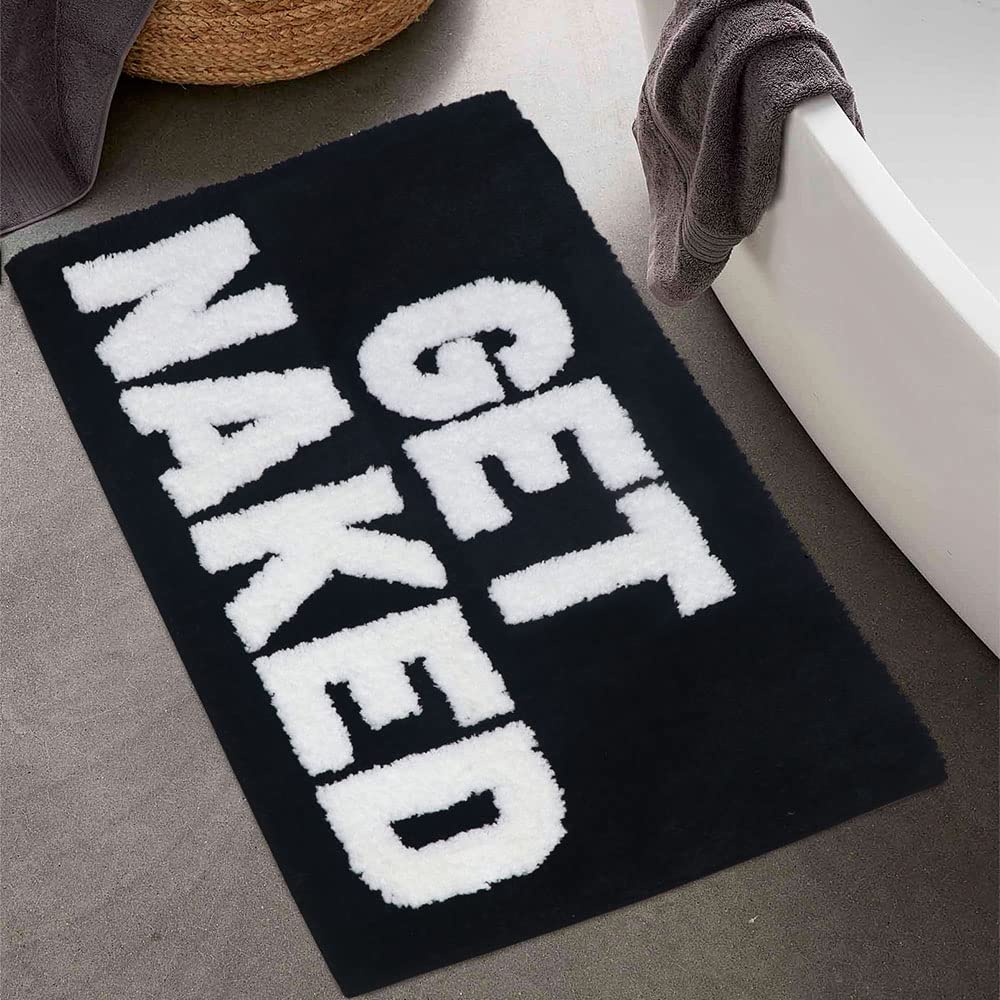 Boveu Get Naked Bath Mat Bathroom Rugs, Non Slip Absorbent Washable Microfiber Bath Carpet Black Bath Mat For Tub Bathroom Floor