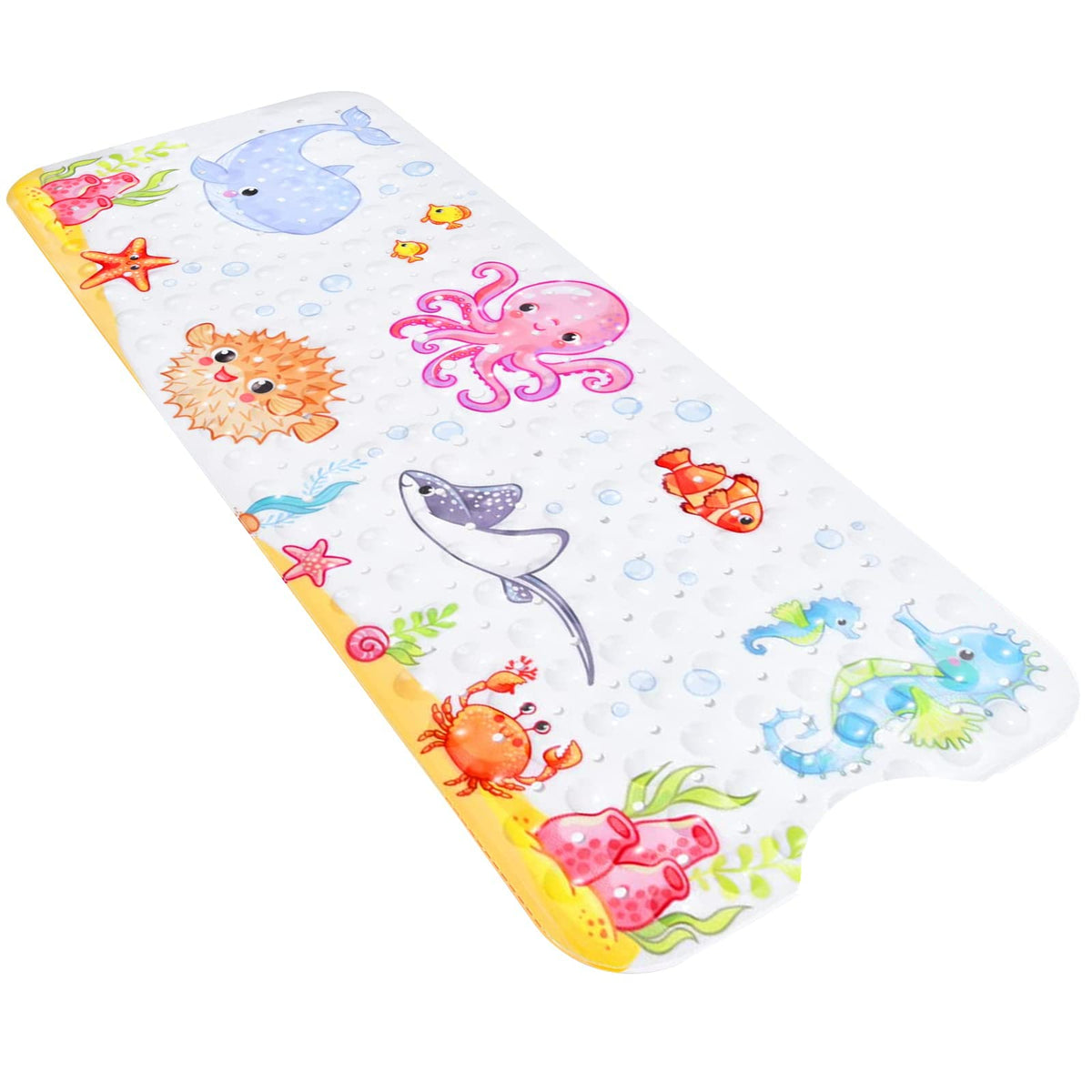 Secopad Kids Bath Mat For Tub Non Slip, 40 X 16 Inch Large Cartoon Octopus Anti Slip Toddler Baby Bath Mat, Right Drain