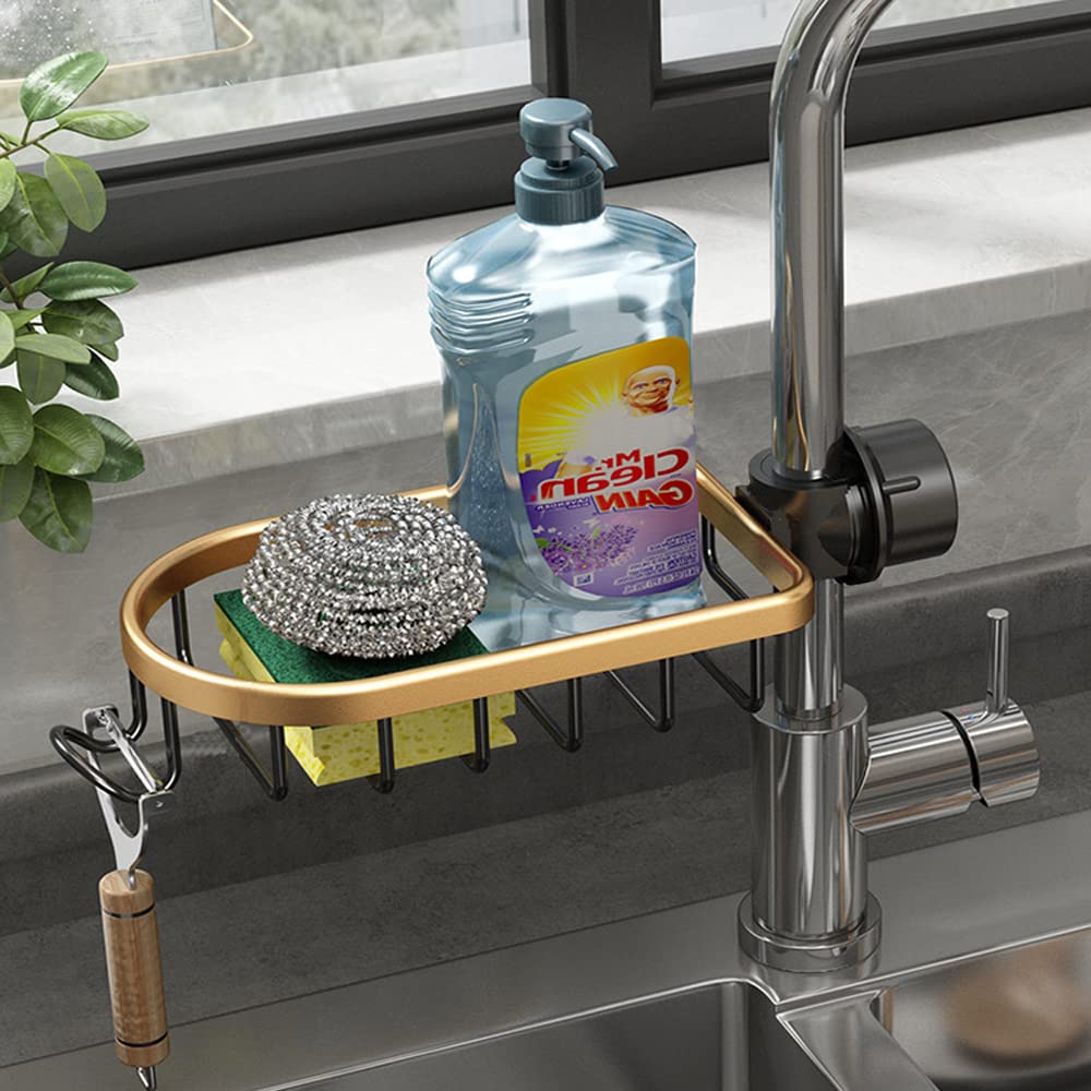 Wingsight Faucet Sponge Holder Kitchen Sink Caddy Organizer Over Faucet Hanging Faucet Drain Rack For Sink Organizer (Double Wit