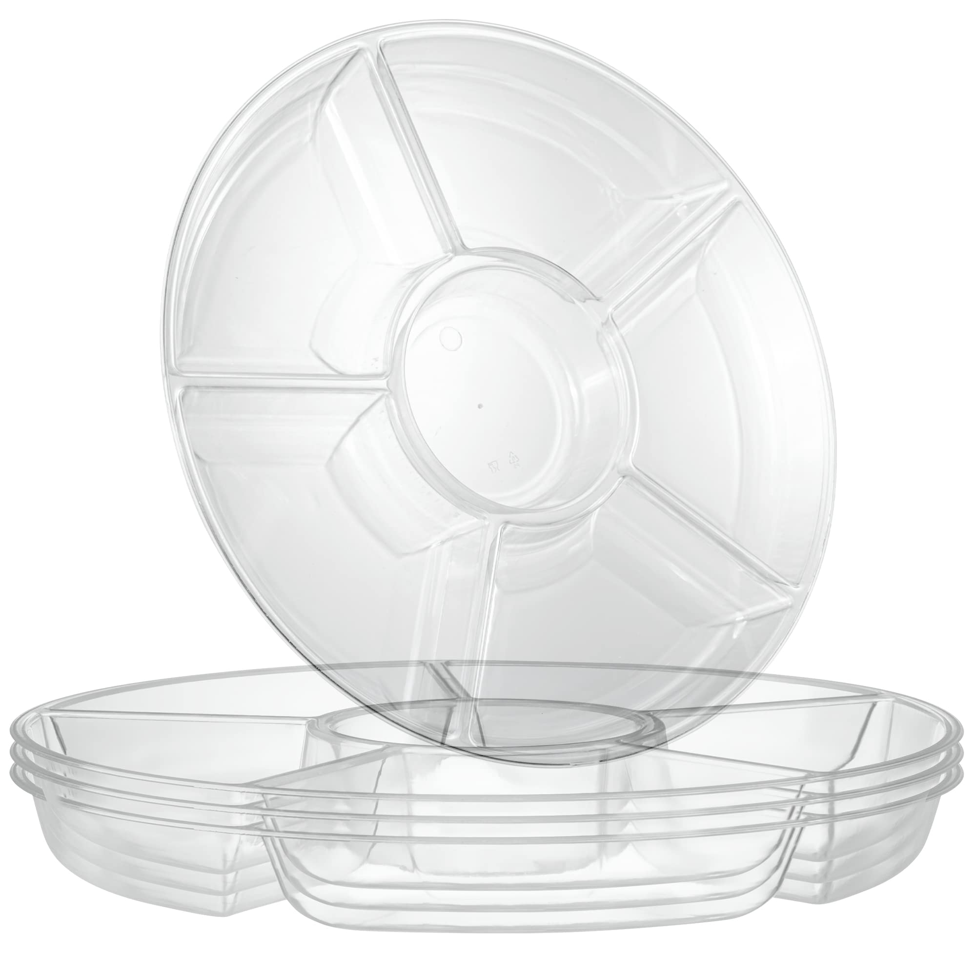 PLASTIcPRO 6 Sectional Round Plastic Serving TrayPlatters clear Pack of 8