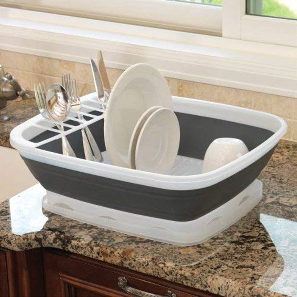 Progressive International Collapsible Dish Rack With Drain Board, Cdd-100, Perfect For Rv Sink, Camping Dish Tub