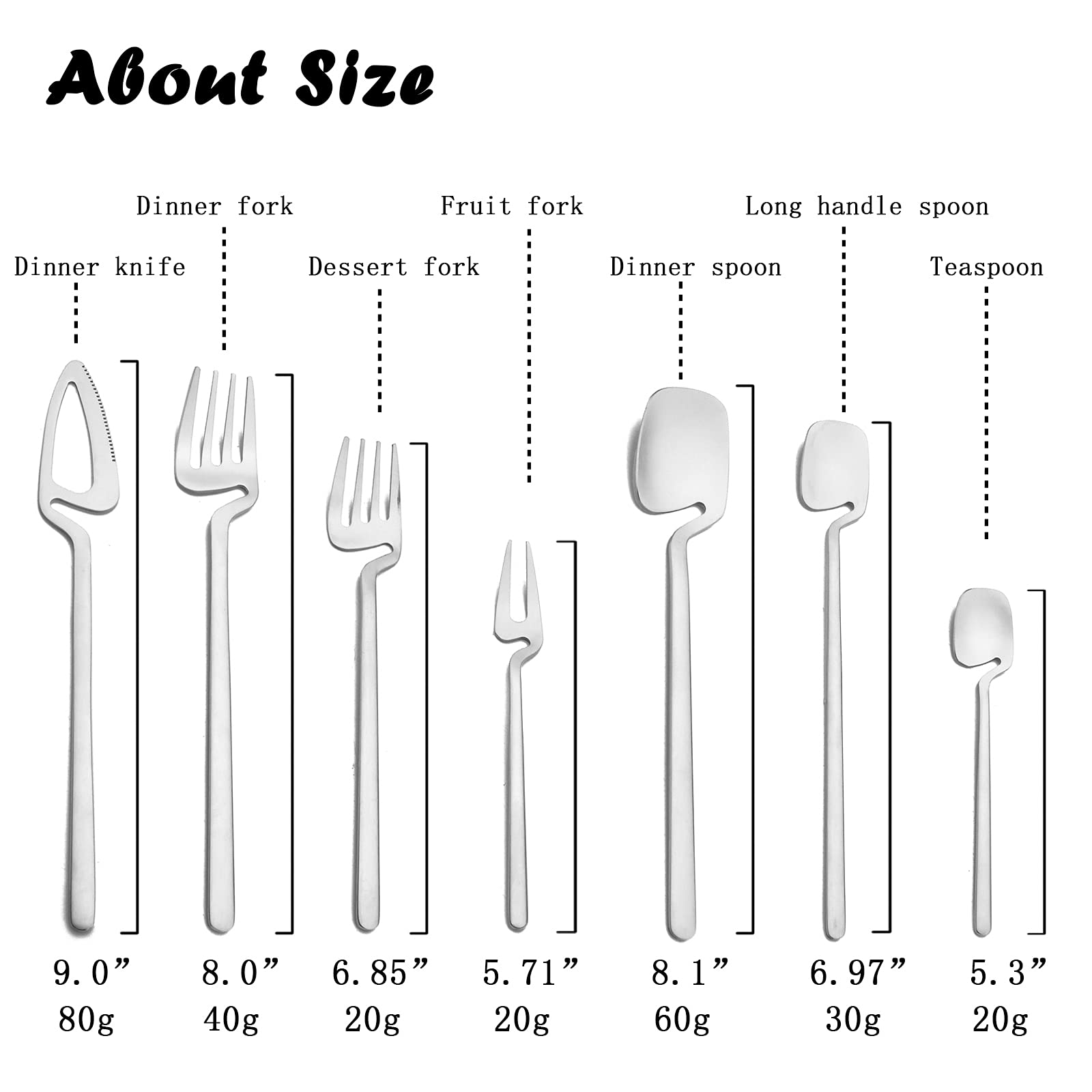 Jashii Matte Silver Hangable Silverware Set, Stainless Steel Flatware Set, 20-Piece Tableware Cutlery Set Service For 4, Satin F