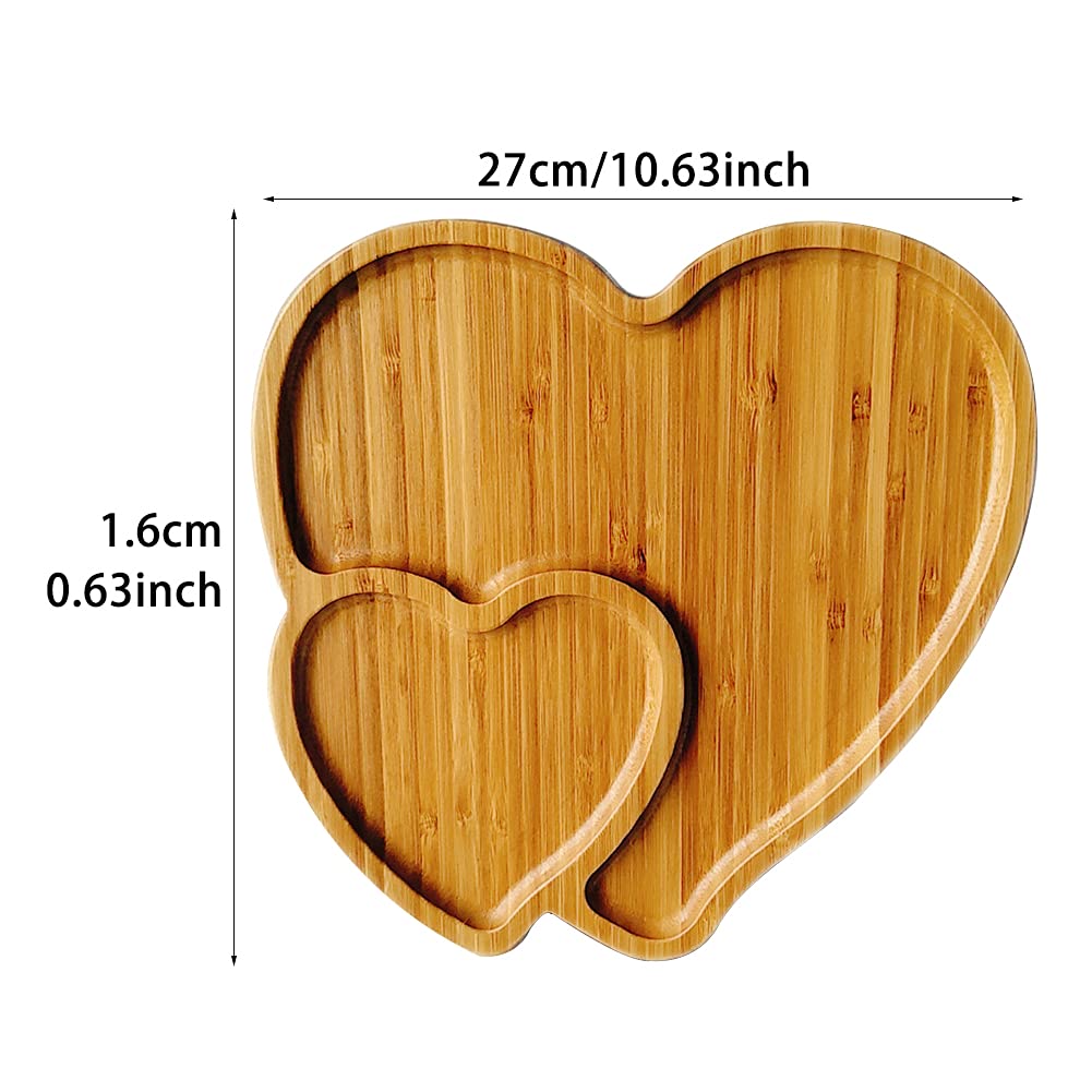 Bamboo Serving Tray Heart Shaped Cheese Board Salad Plate Double Dinner Plate Cake Plate Universal Serving Platter Appetizer Pla