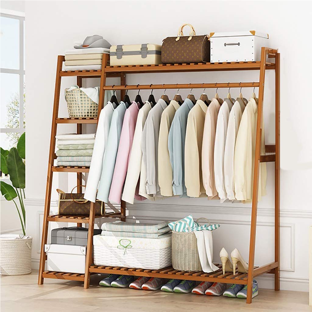Leopax Bamboo Coat/Clothing/Garment Rack/Freestanding Storage Shelf With 5-Tier Shelf (130 X 40 X 140Cm, Natural)