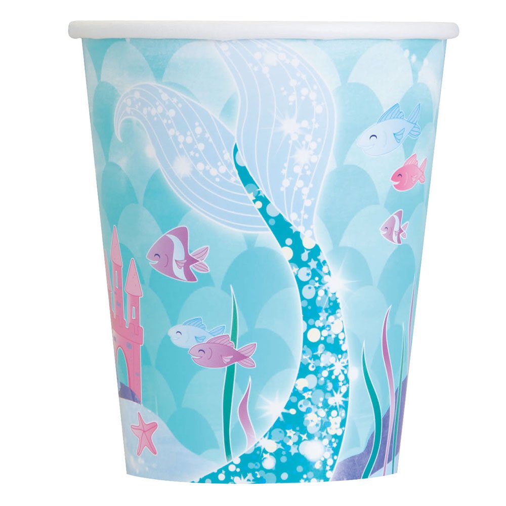 Mermaid Magic Paper Cups - 9 Oz (8 Pieces) - Dazzling, Eco-Friendly Cups For Enchanting Celebrations & Ocean-Themed Parties