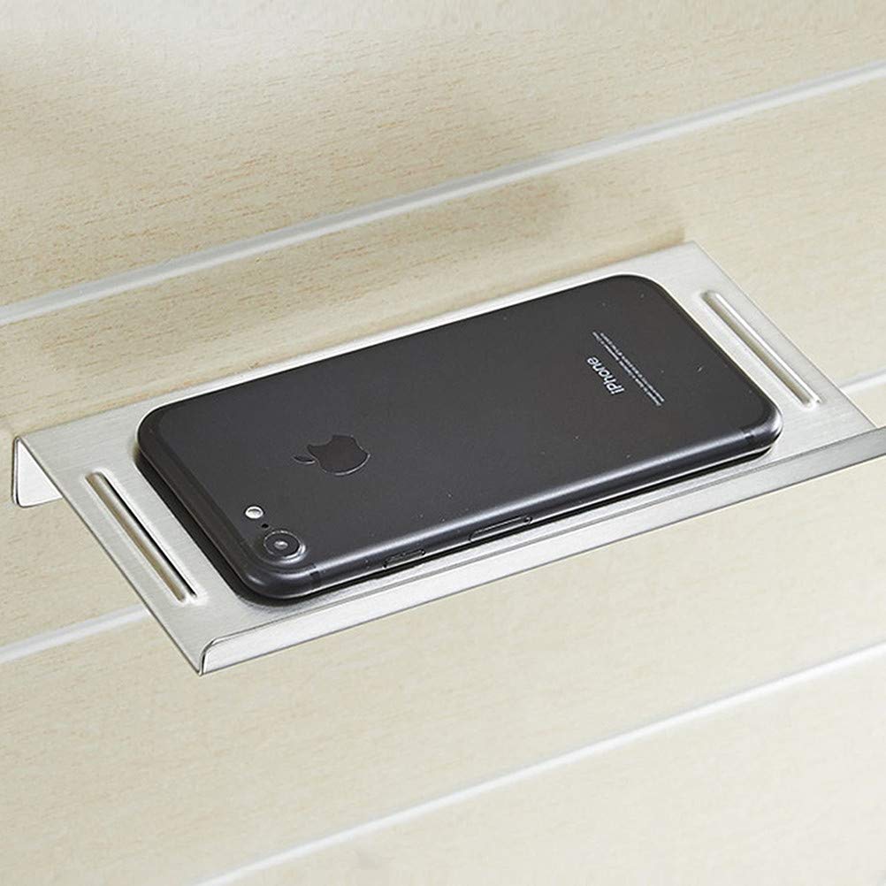 Aothpher Wall Mounted Carbon Steel Bathroom Toilet Phone Holder Shelf, Anti-Slip Style And Silver Brushed Finish