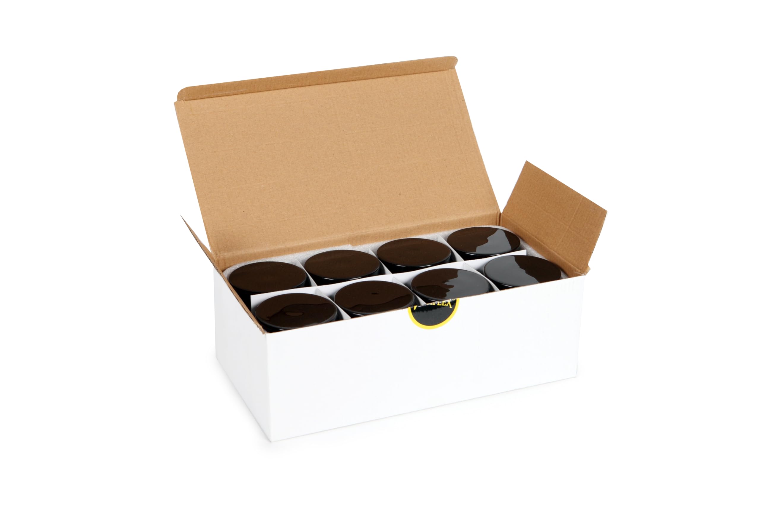 Vivaplex, Clear, 8 Ounce, Round Glass Jars, With Black Lids - 8 Pack