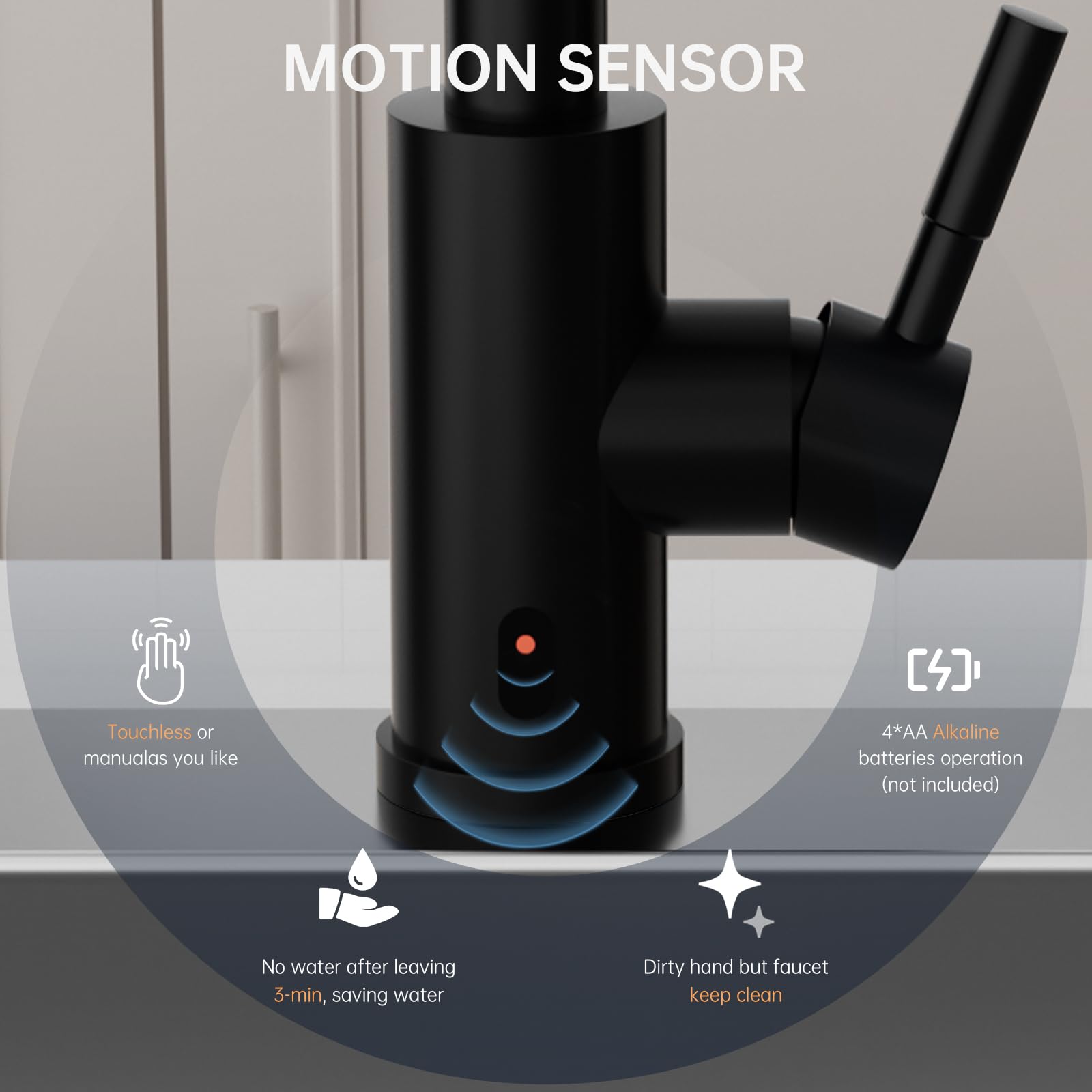 Dayone Matte Black Touchless Kitchen Sink Faucet With Pull Down Sprayer And Soap Dispenser, Stainless Steel Motion Sensor Touch