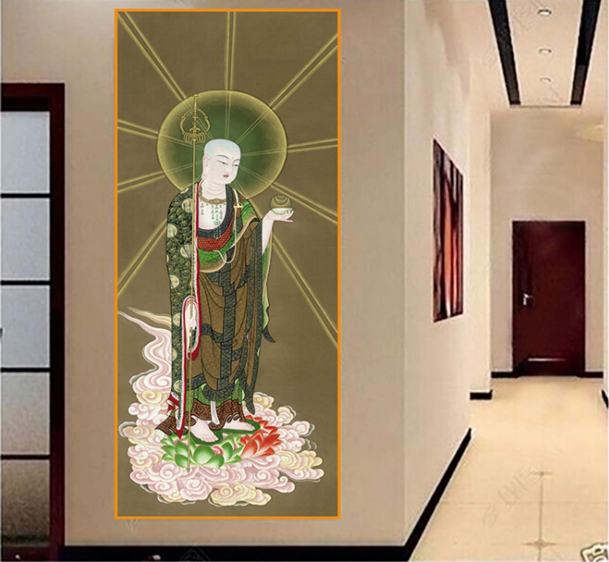 Zzooi Ksitigarbha Silk Hanging Painting Wall Art Hanging Scroll,Ksitigarbha Bodhisattva