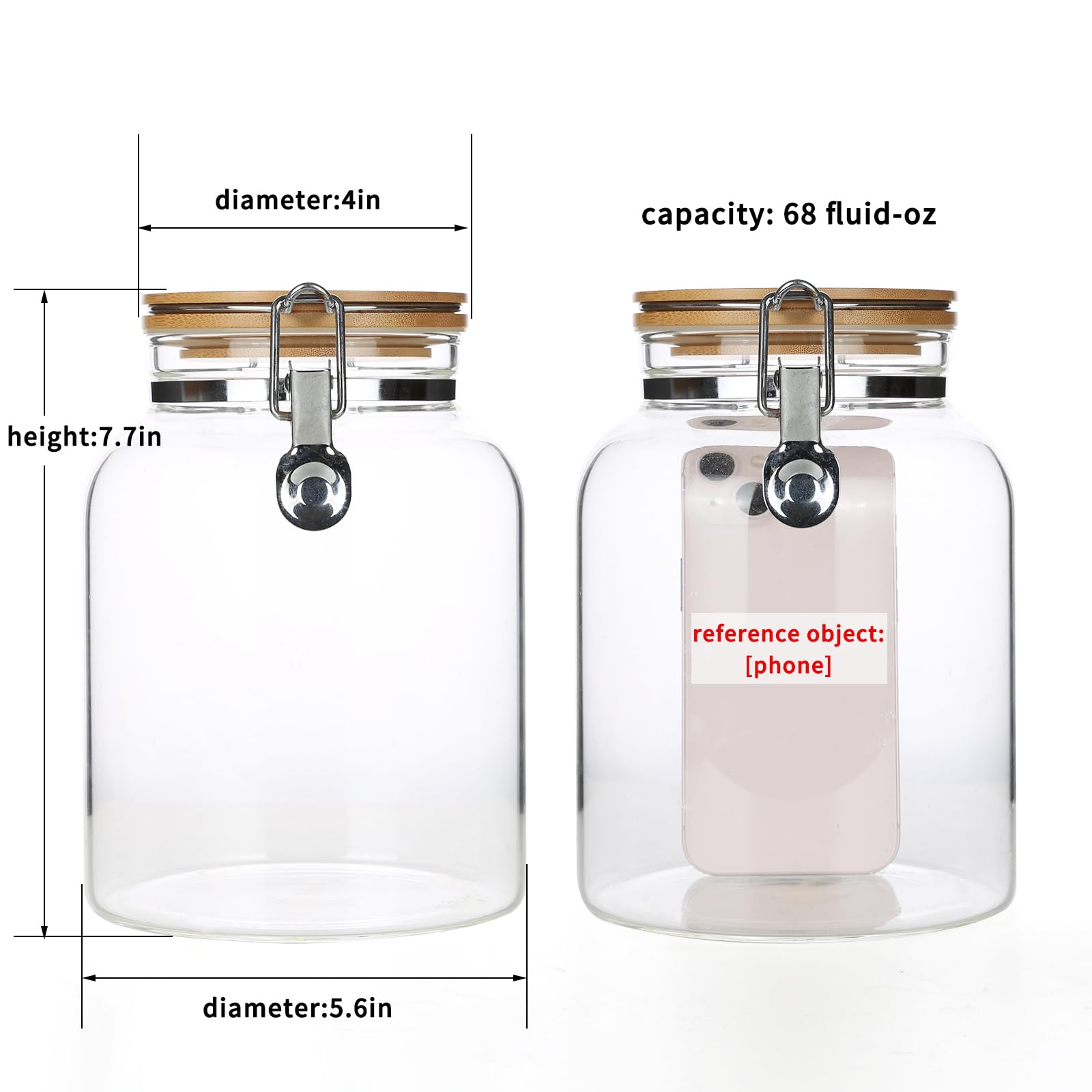 KKC HOME ACCENTS Clear Glass Cookies Jars with Airtight Lids Airtight cookie jars with Locking Clamp Lids for Kitchen Counter Large Sealed Glass Jars for Candy Nut 67 Fluid-oz