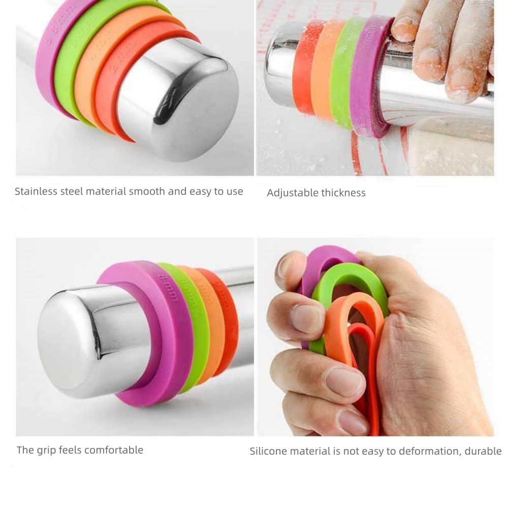 Rolling Pin With Thickness Rings, Smooth Stainless Steel Rolling Pin, Rolling Pin For Baking Fondant, Pizza, Pie, Pastry, Pasta,