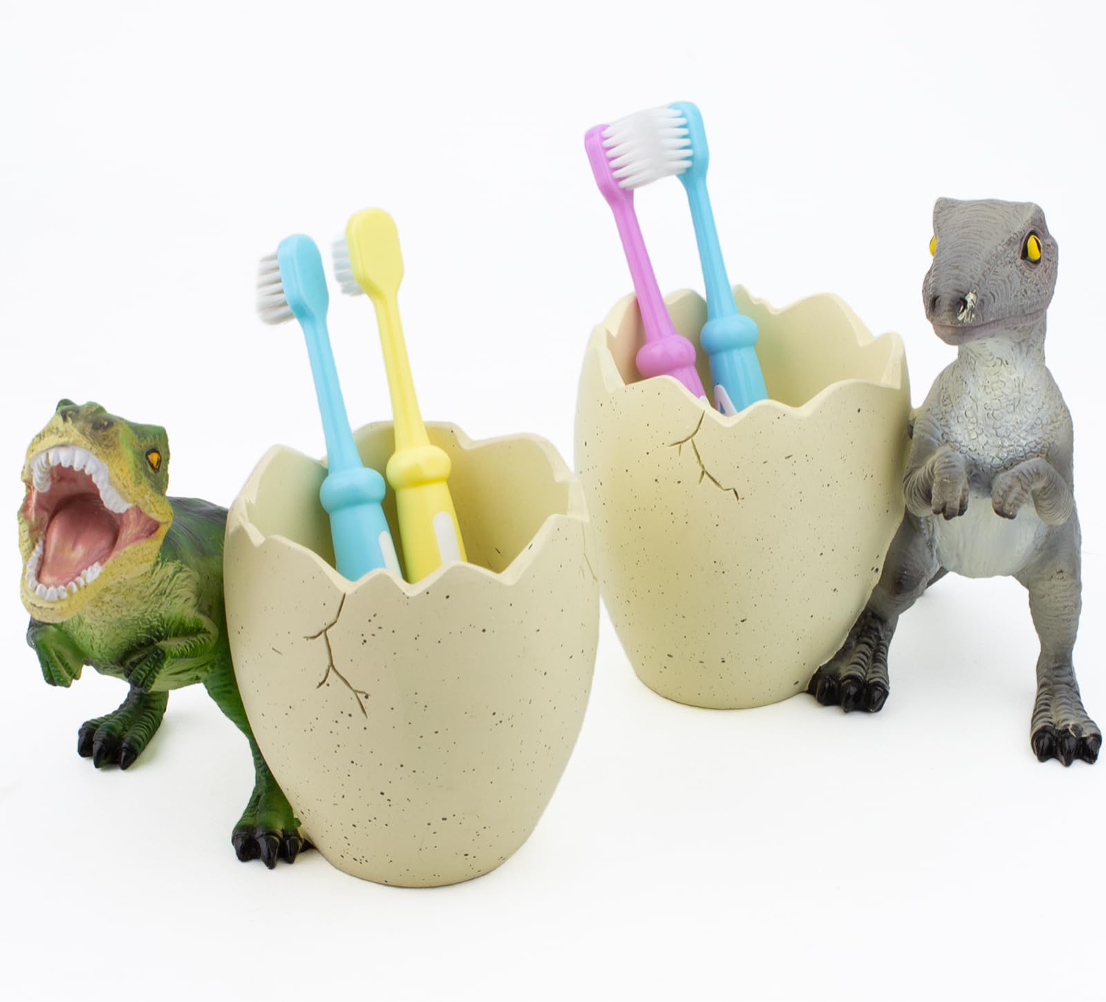FlidRunest 2 PCS Dinosaur Kids Toothbrush Holders for Bathrooms - Cute Dino Toothbrush Holder - Easy to Clean Toothbrush and Too