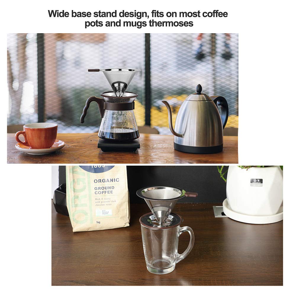 Realpero Pour Over Coffee Dripper, Reusable Paperless Coffee Filter,Professional Stainless Steel Drip Cone Brew Coffee Strainer,