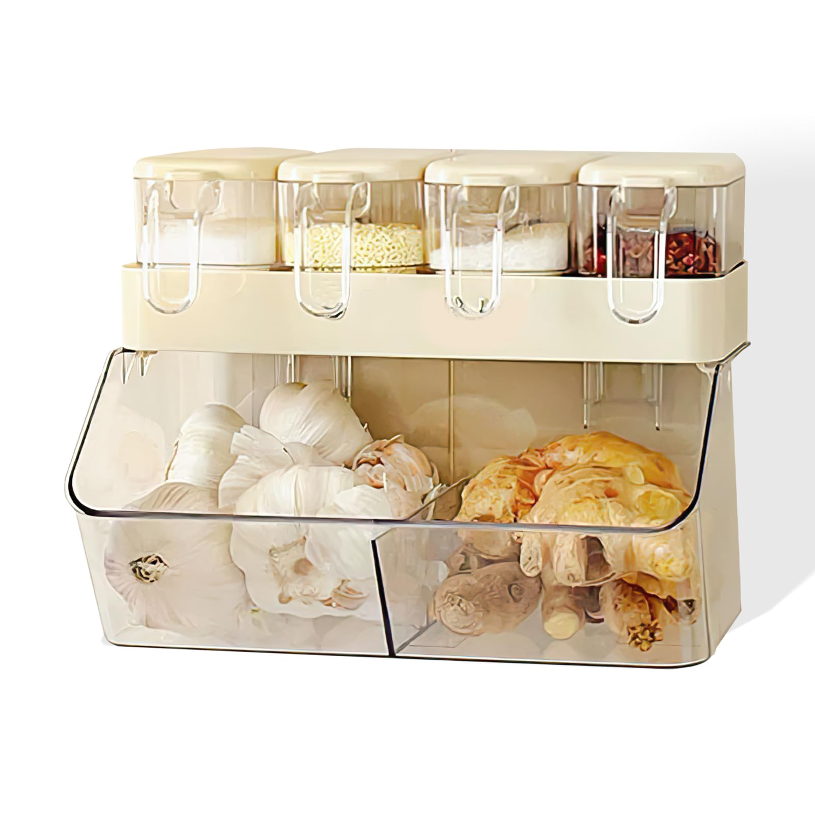 Beciway 3-Section Wall Mounted Kitchen Storage Rack, No-Drill Organizer Shelf, Food-Grade Plastic, Cream White, Space-Saving Spi