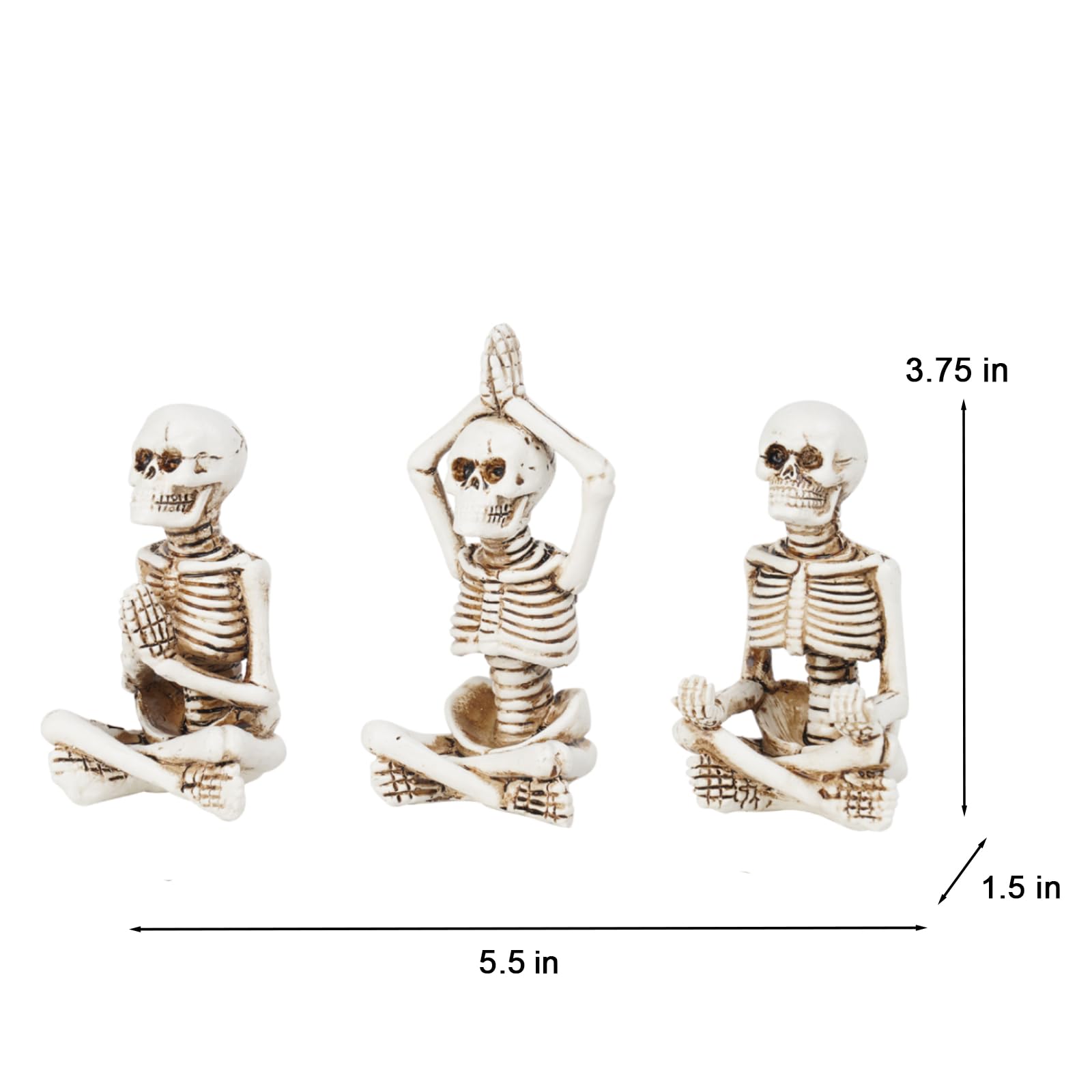 Newman House Studio Halloween Skeleton Decor - Realistic Meditating Skeleton Statues, Set of 3, 2*1.5*3.75 in Resin Indoor Zen S