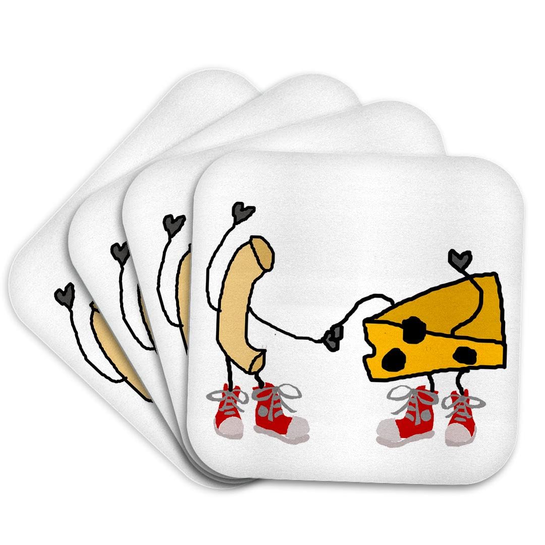 3dRose Soft Coasters - Funny Cute Macaroni and Cheese Cartoon Characters, Set of 4 (CST_263735_1)